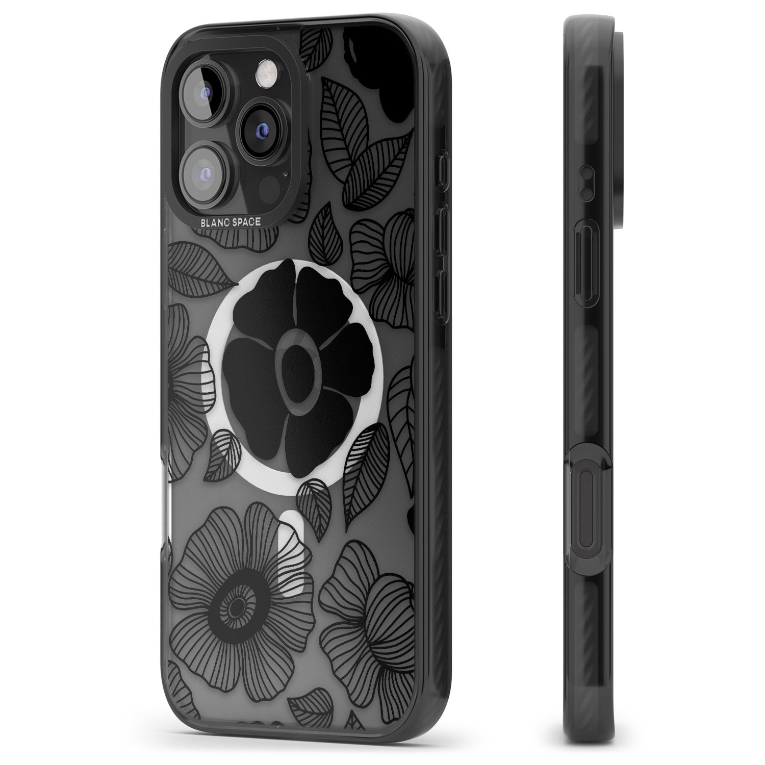 iPhone 16 Pro Max Black Flowers Black Impact Phone Case