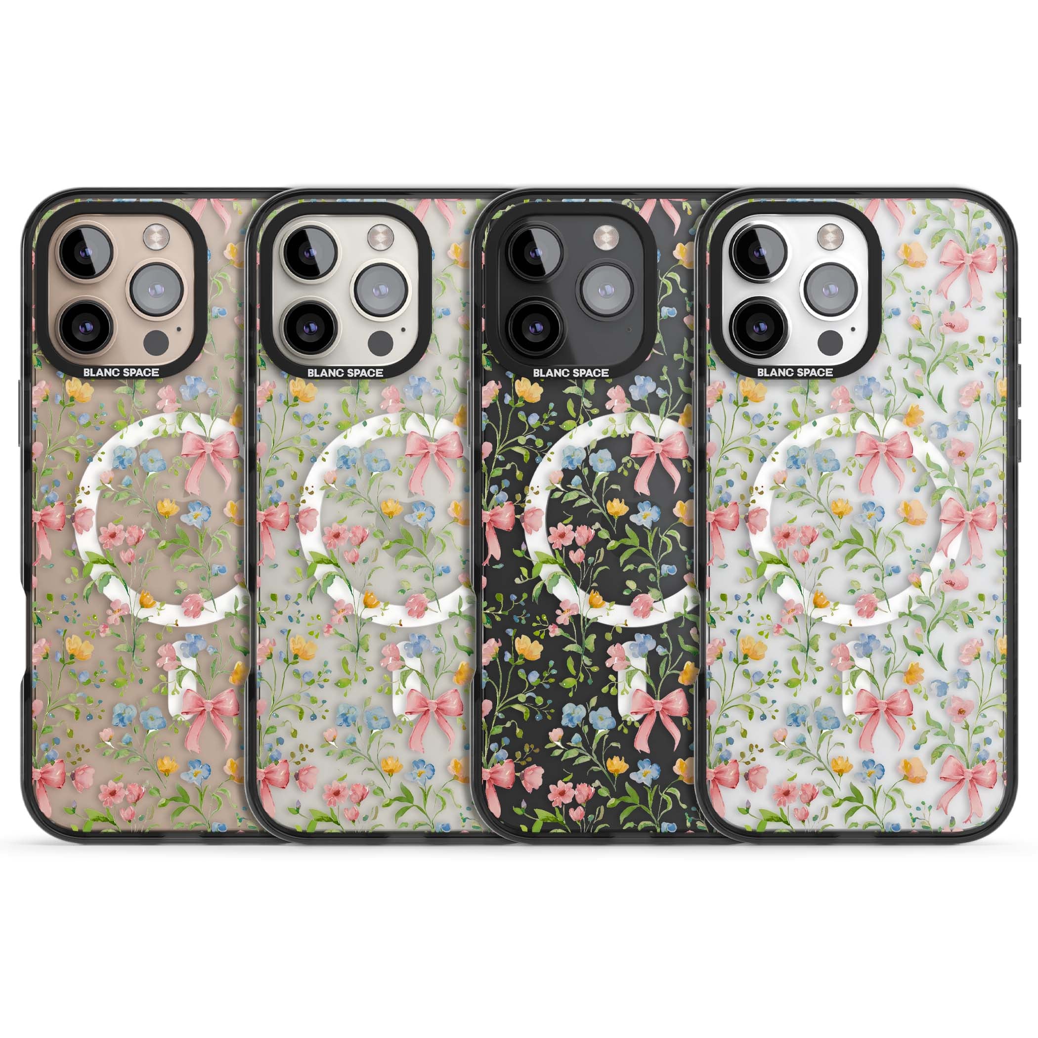 Ribbons & Wildflowers cottagecore iPhone case featuring watercolor wildflowers, pink satin bows, and delicate spring blooms o | Black Impact Magsafe case for iPhone 16 Pro, iPhone 16 Pro Max