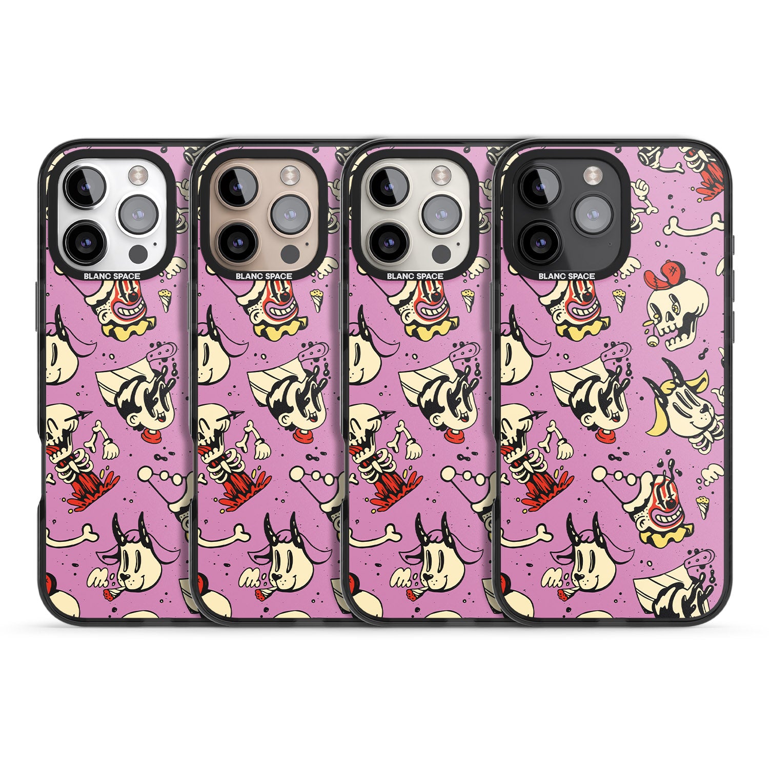 iPhone 16 Pro Max Purple Retro Halloween Pattern Black Impact Phone Case
