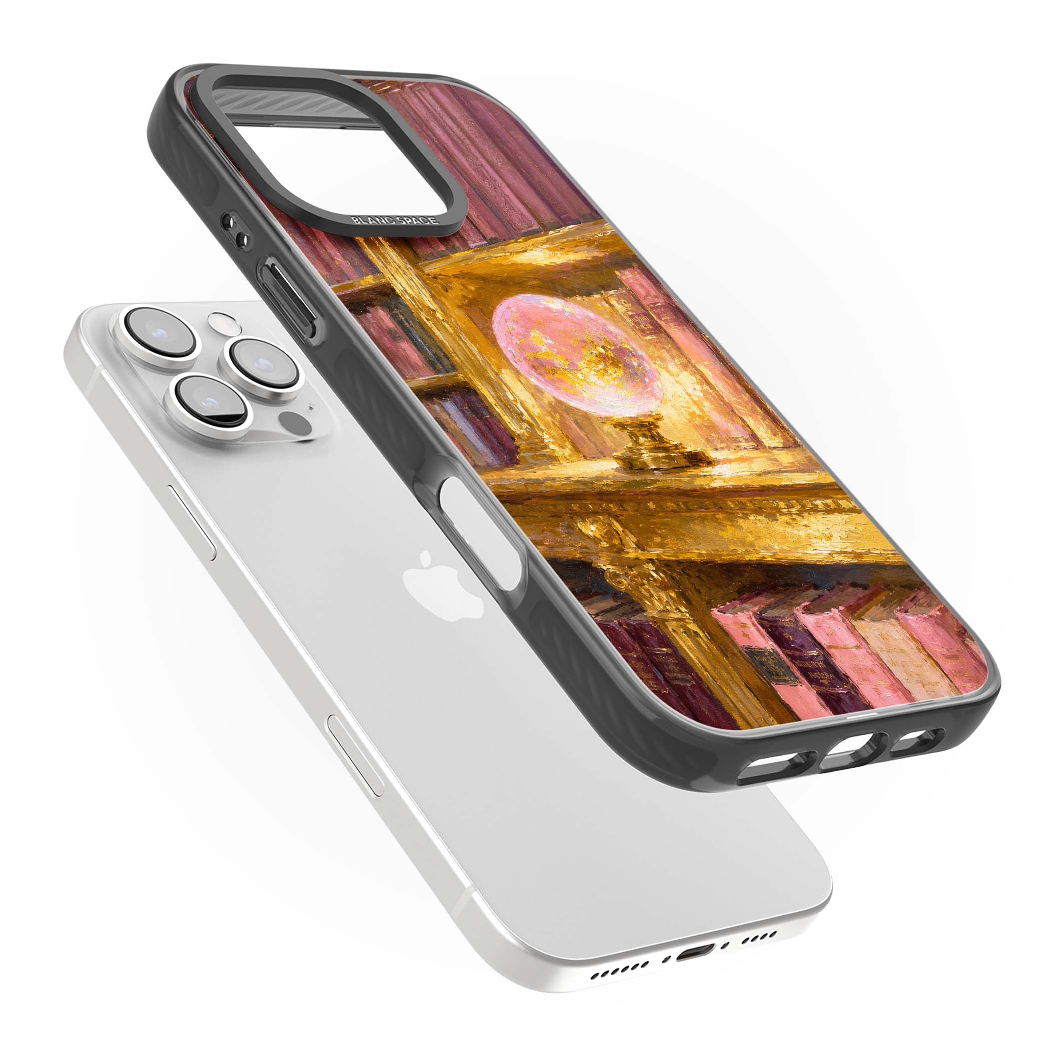 Gilded Library dark academia iPhone case featuring an oil painted crystal ball on a gilded library shelf with vintage | Black Impact Magsafe case for iPhone 16 Pro, iPhone 16 Pro Max