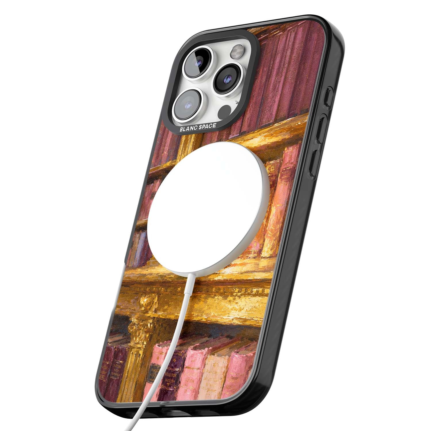 Gilded Library dark academia iPhone case featuring an oil painted crystal ball on a gilded library shelf with vintage | Black Impact Magsafe case for iPhone 16 Pro, iPhone 16 Pro Max