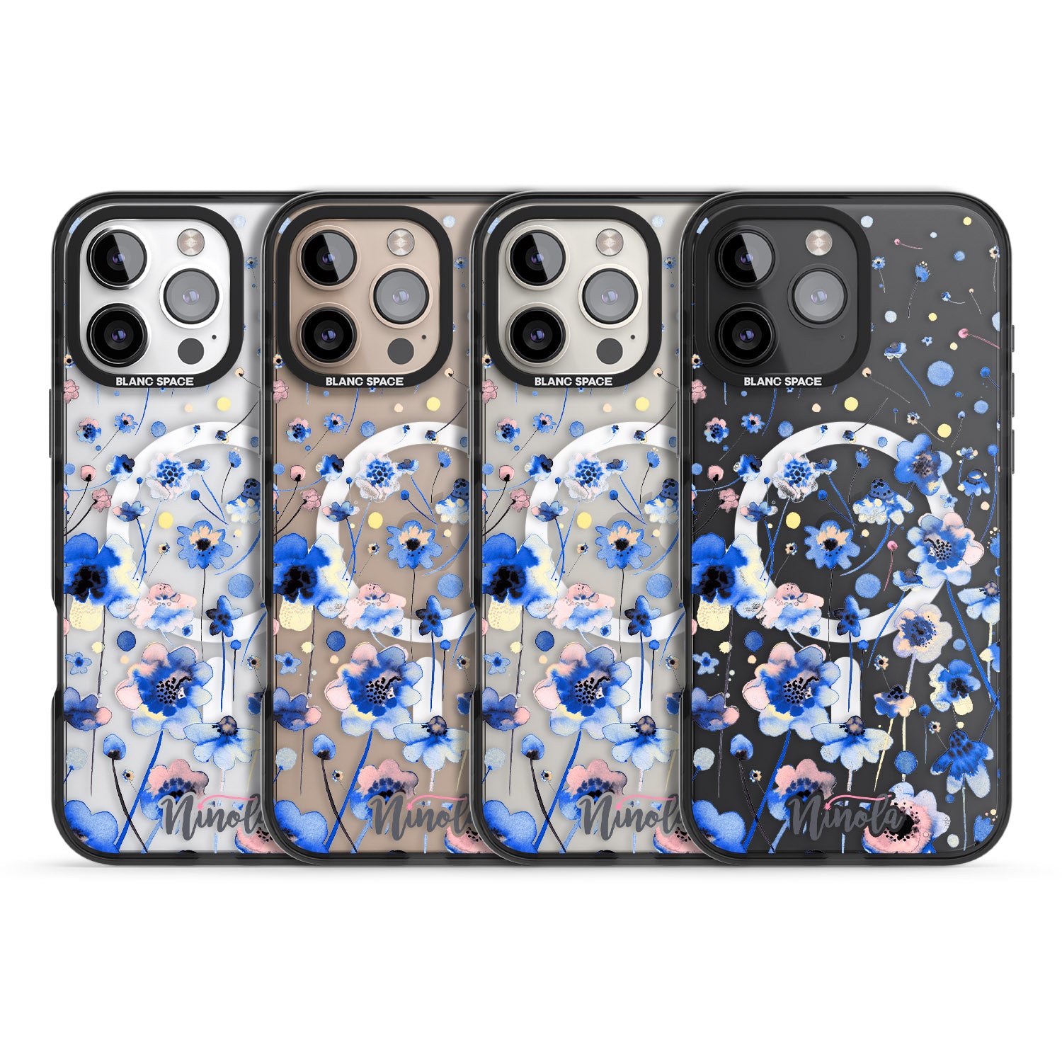 iPhone 16 Pro Max Ink Flowers Blue Black Impact Phone Case