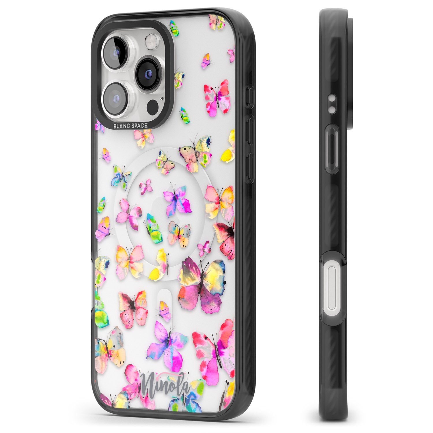 iPhone 16 Pro Max Watercolor Butterflies Black Impact Phone Case