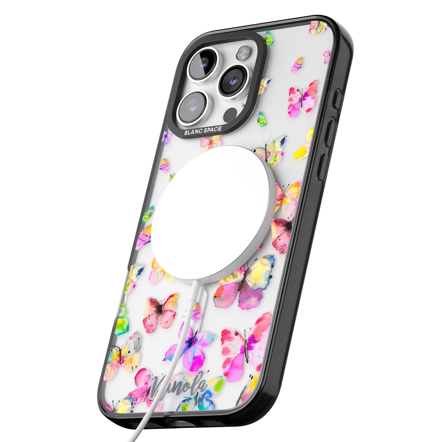 iPhone 16 Pro Max Watercolor Butterflies Black Impact Phone Case