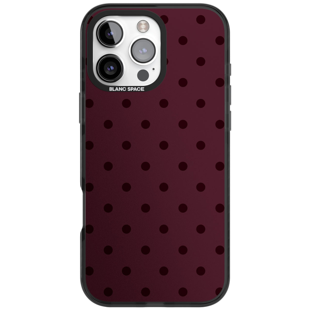 Burgundy Polka Dot minimalist iPhone case featuring black polka dots on a deep burgundy wine red background iPhone 16 Pro Max Impact Pro Black Phone Case front