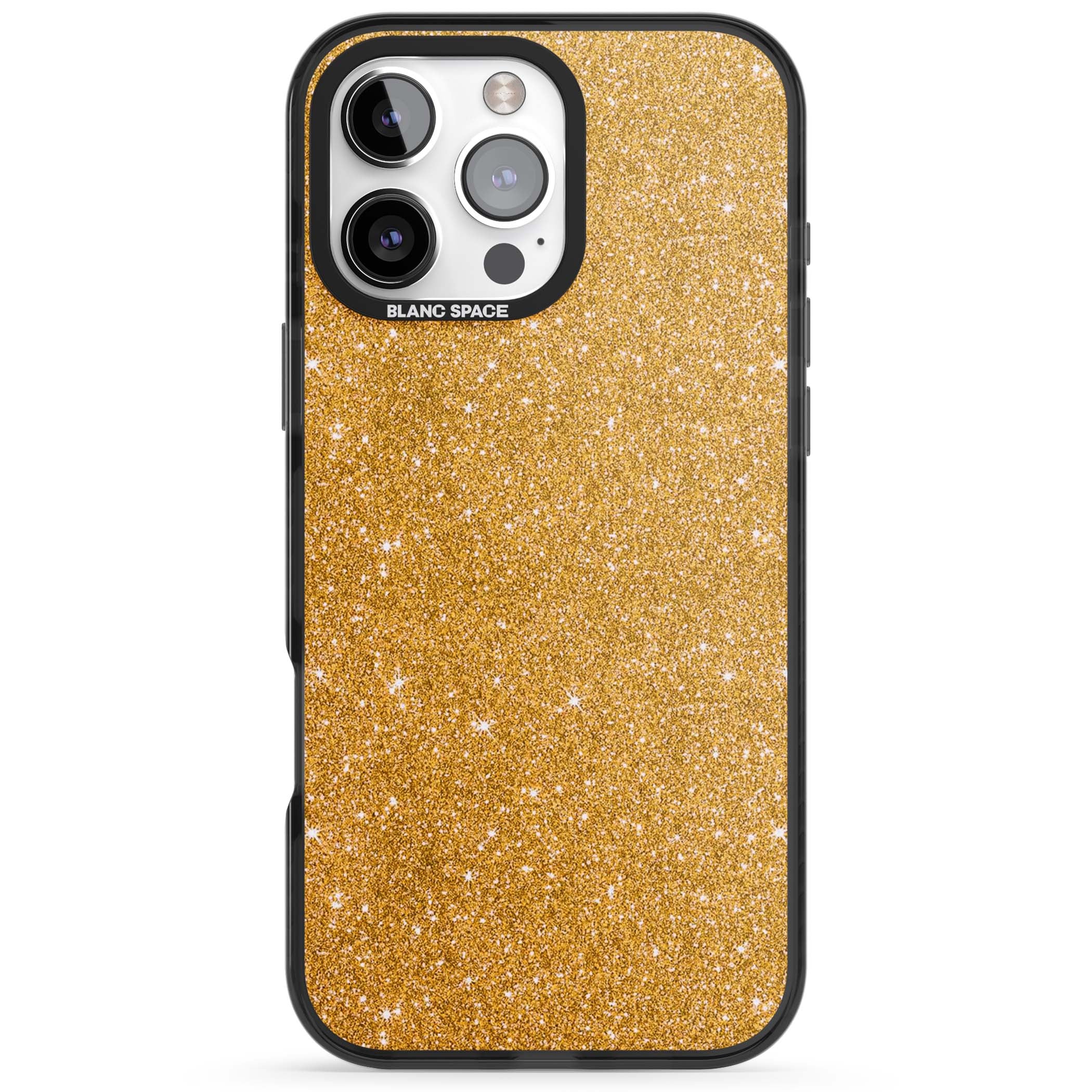 Gold Glitter gold glitter iPhone case featuring a shimmering sparkle wallpaper design in luxury gold | Black Impact Magsafe case for iPhone 16 Pro, iPhone 16 Pro Max