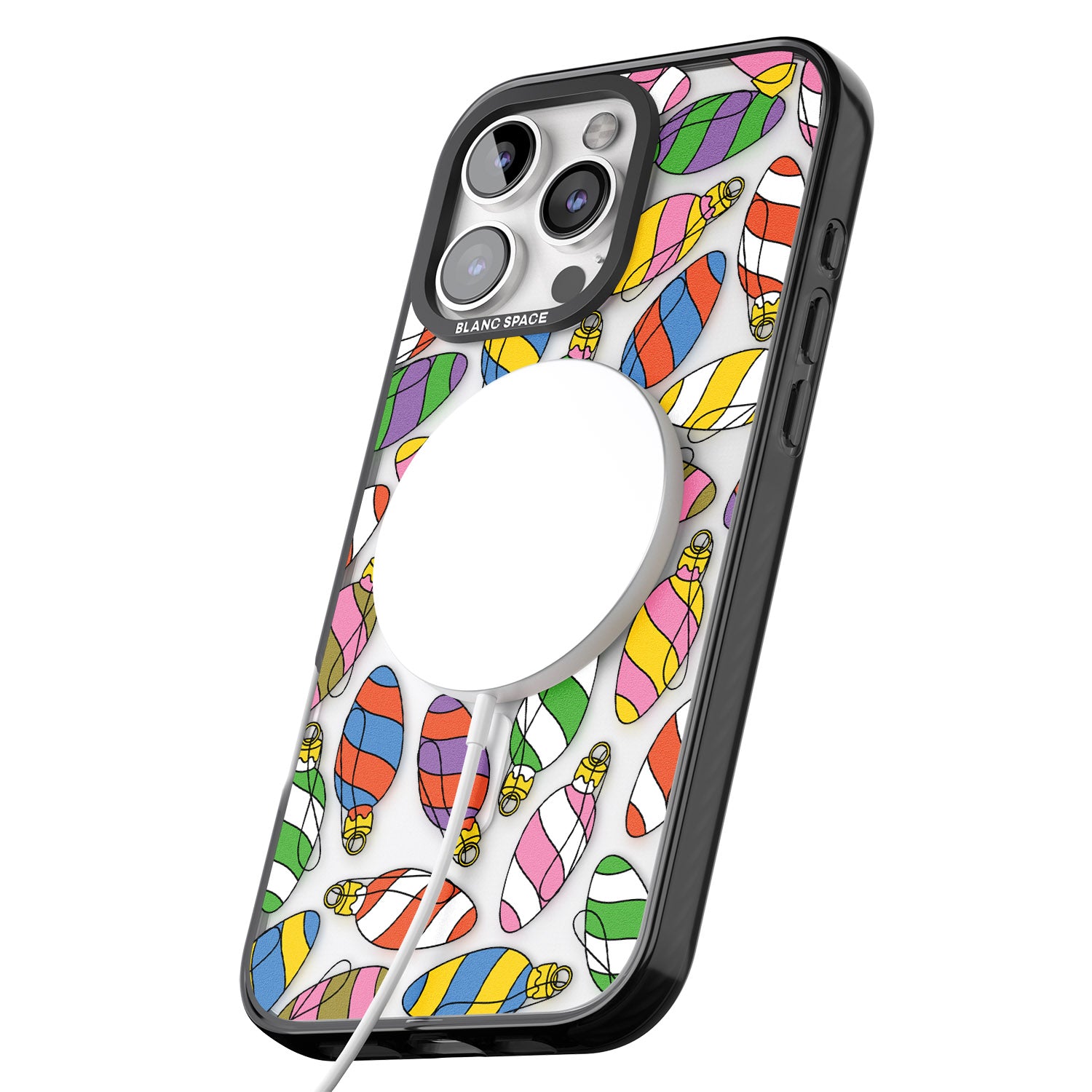 iPhone 16 Pro Max Colourful Holiday Ornaments Black Impact Phone Case