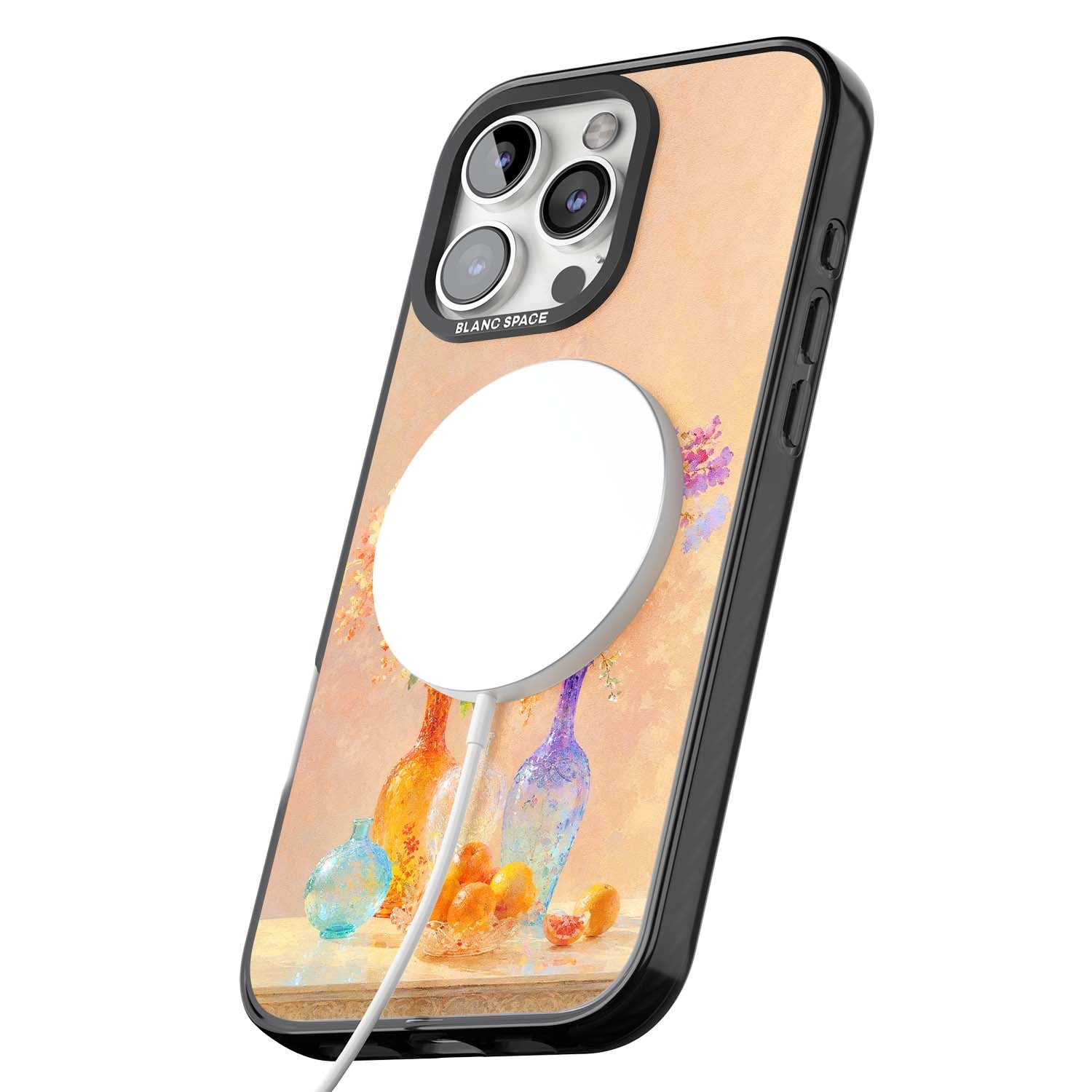 Peach Glass art iPhone case | Black Impact Magsafe case for iPhone 16 Pro, iPhone 16 Pro Max