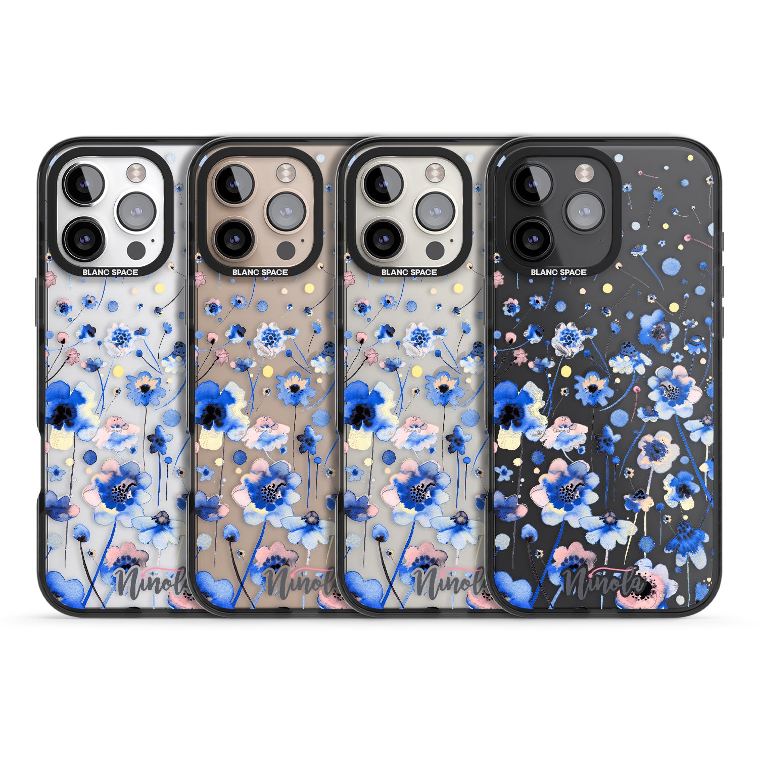 iPhone 16 Pro Max Ink Flowers Blue Black Impact Phone Case