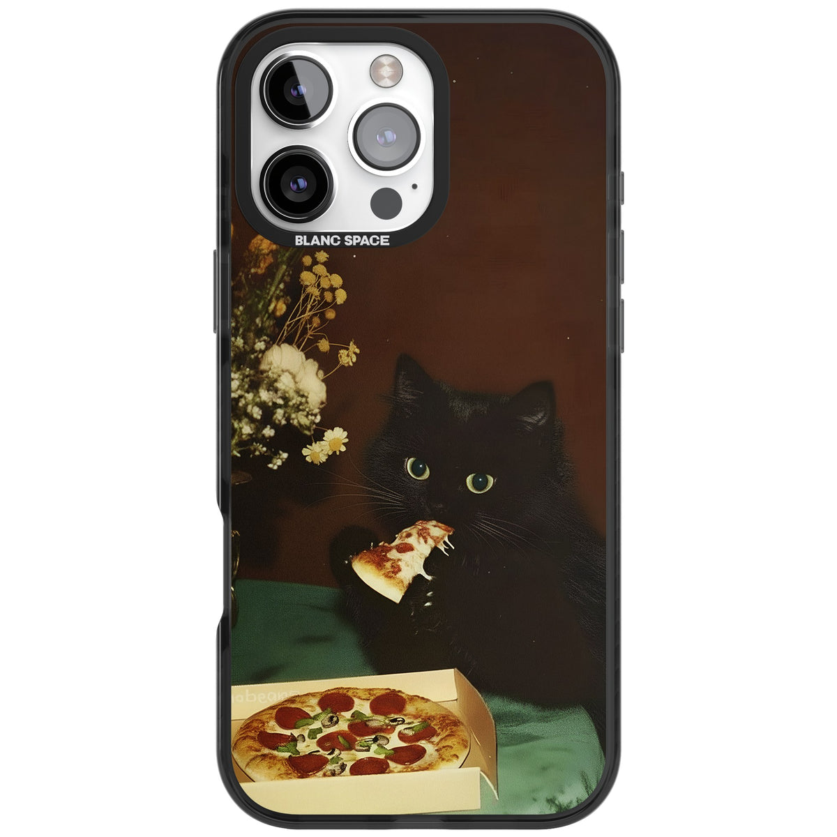 Late Night Snack Cat iPhone 16 Pro Max Impact Black Phone Case front