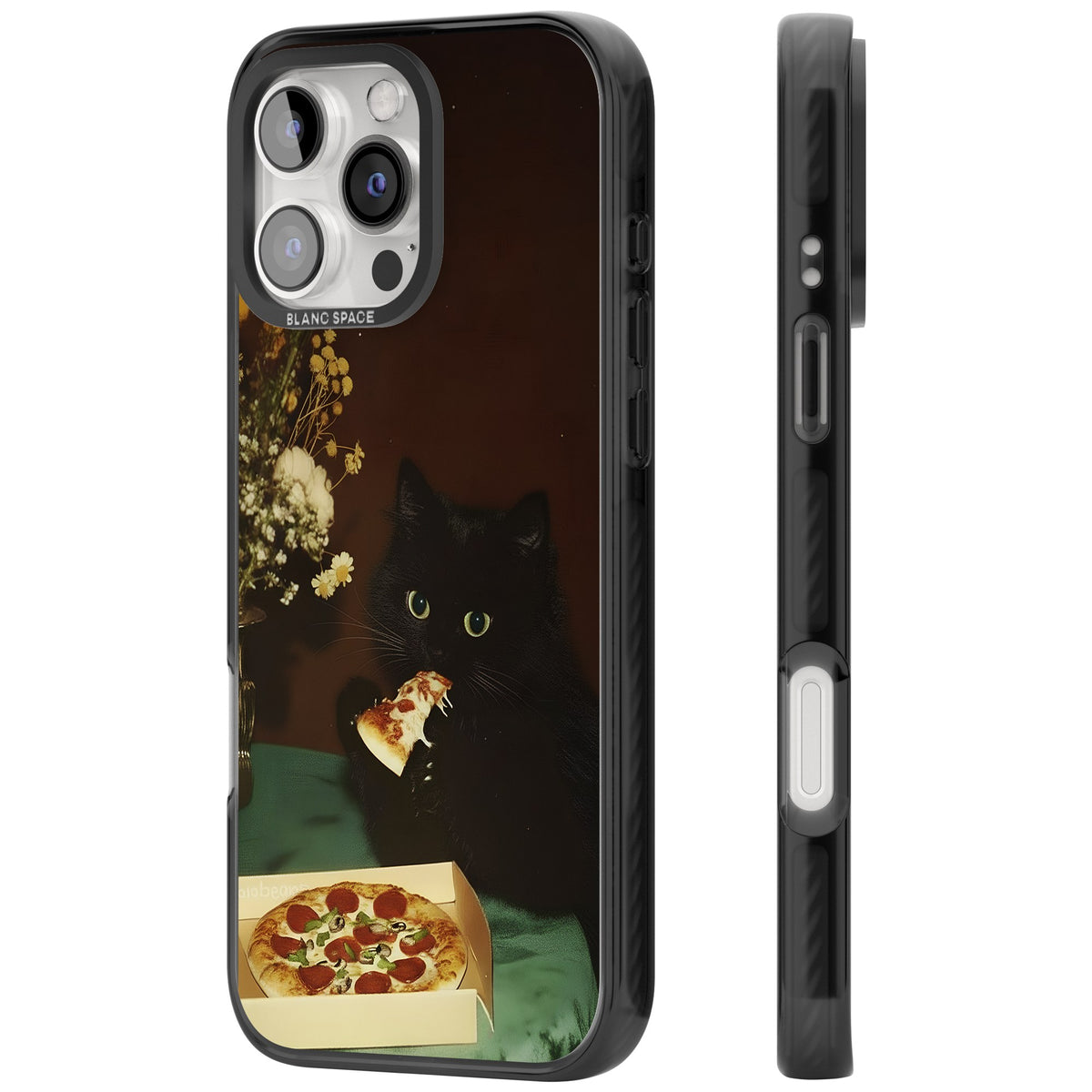 Late Night Snack Cat iPhone 16 Pro / iPhone 16 Pro Max Impact Black Phone Case side