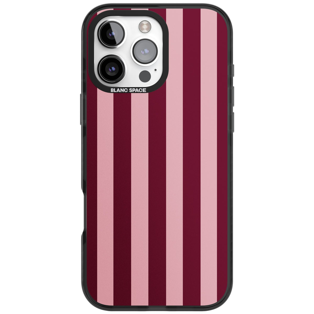 Bordeaux Belle preppy iPhone case featuring bold vertical stripes in burgundy and soft blush pink iPhone 16 Pro Max Impact Black Phone Case front