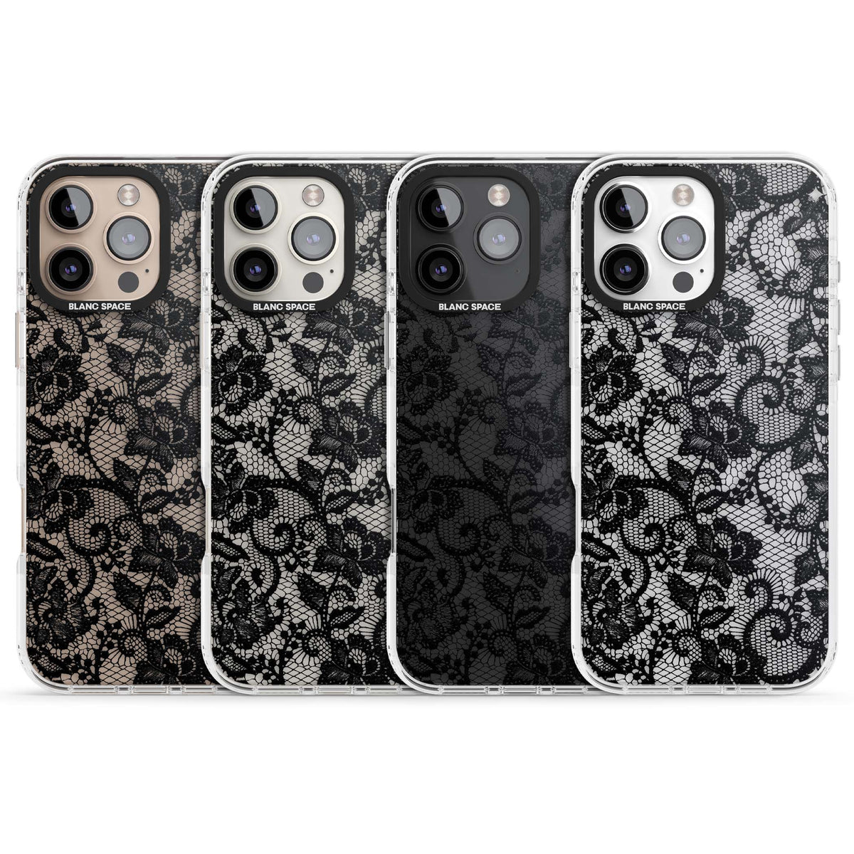 Black Lace gothic iPhone case featuring intricate black floral lace pattern with vintage whimsigoth detail | Clear Impact case for iPhone 16 Pro, iPhone 16 Pro Max