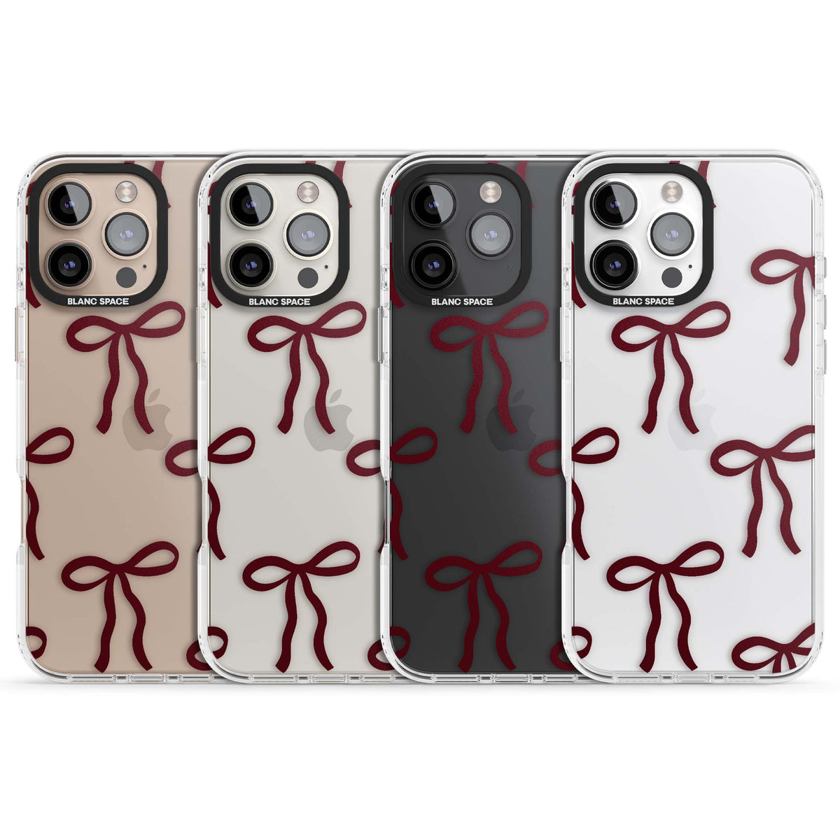 Burgundy Bows coquette iPhone case featuring hand-drawn burgundy red bows on a clear background | Clear Impact case for iPhone 16 Pro, iPhone 16 Pro Max