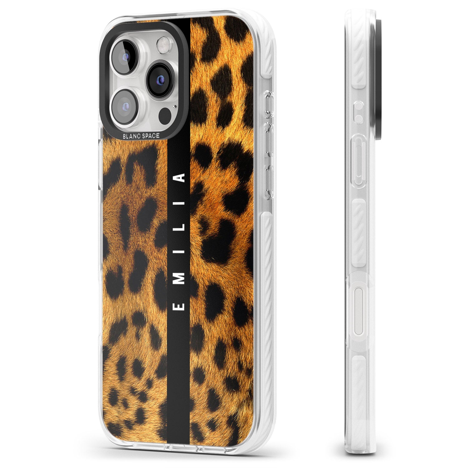 iPhone 16 Pro Max Personalised Leopard Print Black Impact Phone Case