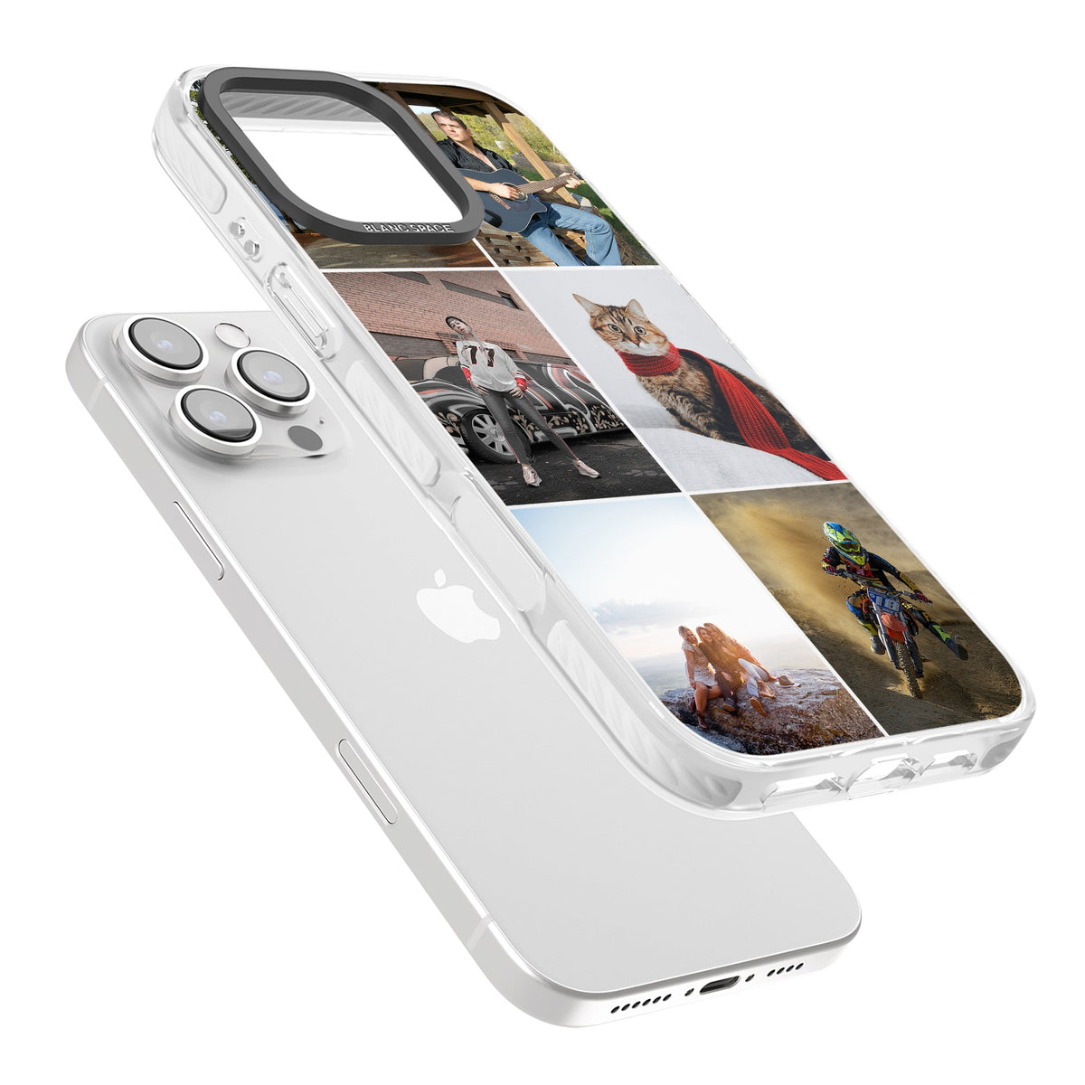 Personalised 6 Photo Grid iPhone 16 Pro / iPhone 16 Pro Max Impact Clear Phone Case angled