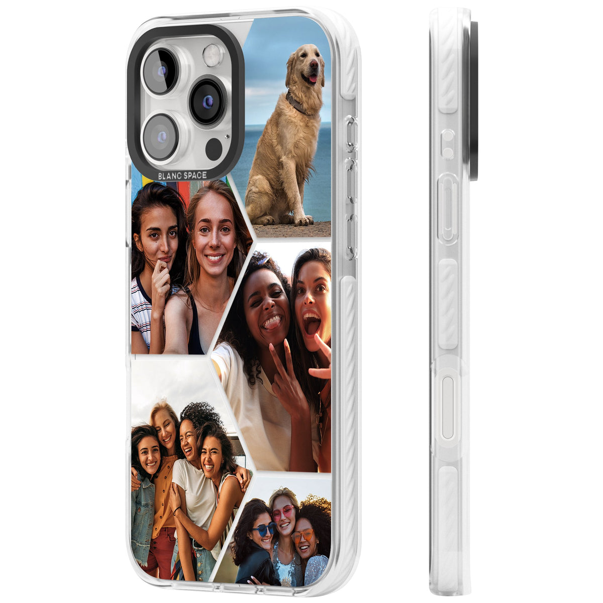 Personalised Beehive Photo Grid iPhone 16 Pro / iPhone 16 Pro Max Impact Clear Phone Case side