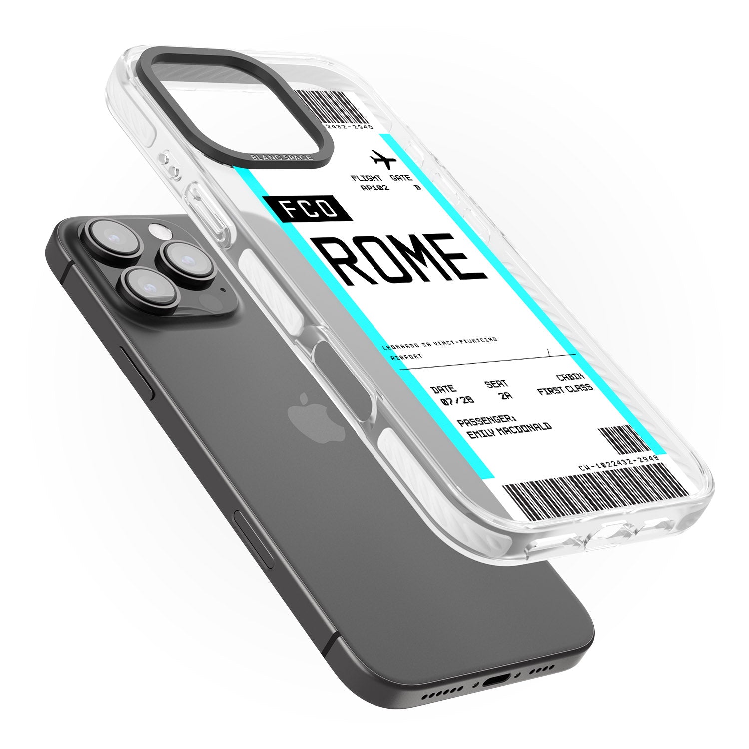 iPhone 16 Pro Max Personalised Rome Boarding Pass Black Impact Phone Case