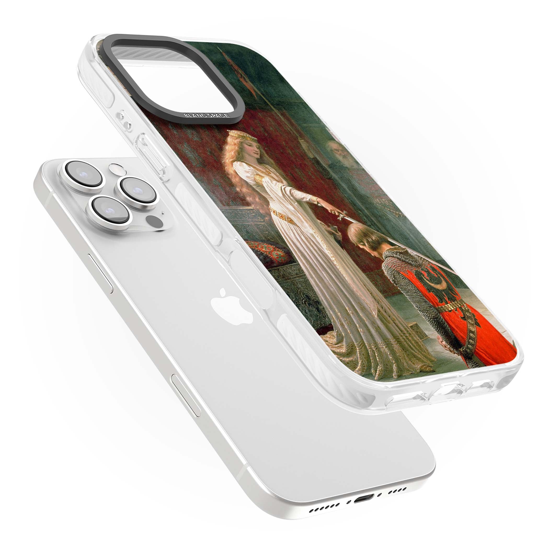 The Accolade renaissance art iPhone case featuring Edmund Blair Leighton's painting of a queen knighting a kneeling knight | Clear Impact case for iPhone 16 Pro, iPhone 16 Pro Max