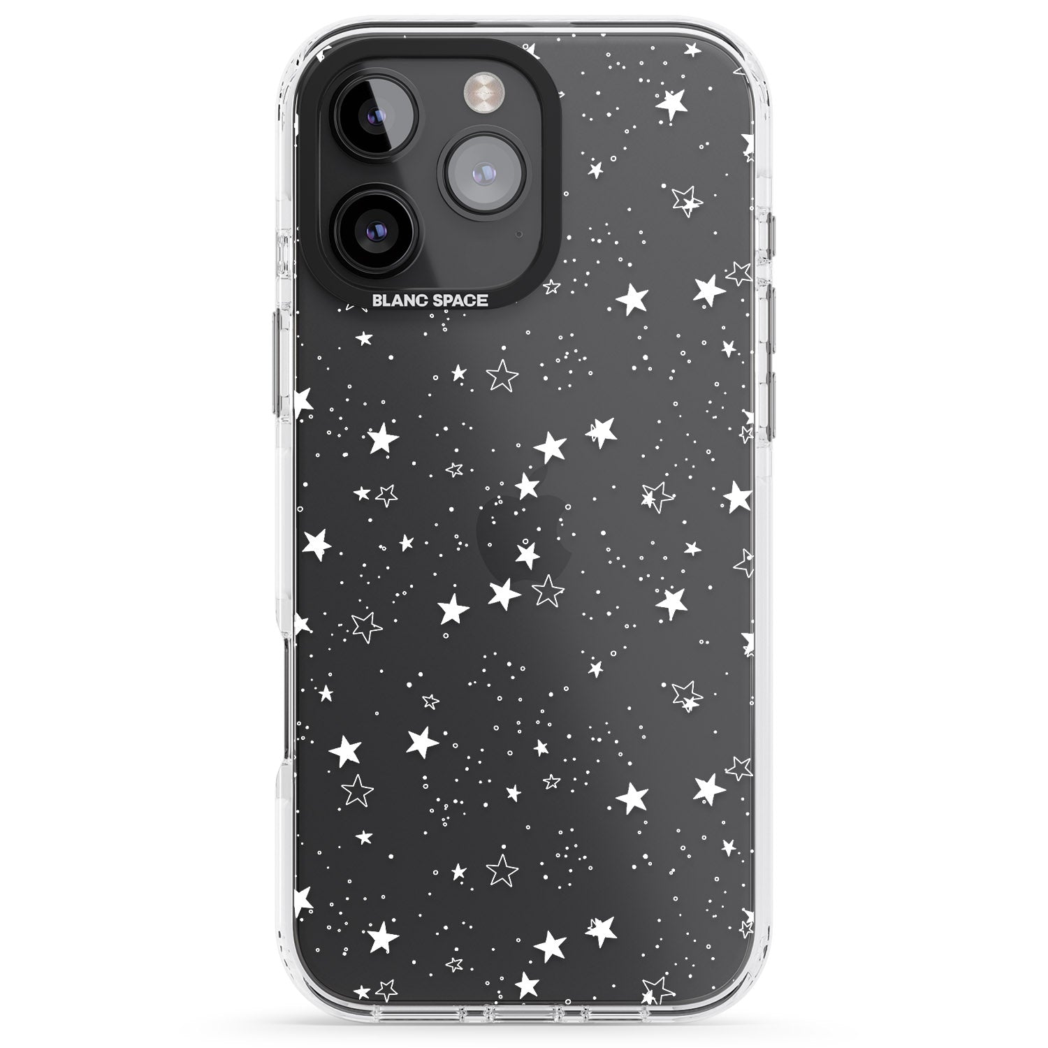 iPhone 16 Pro Max White Stars on Clear Black Impact Phone Case
