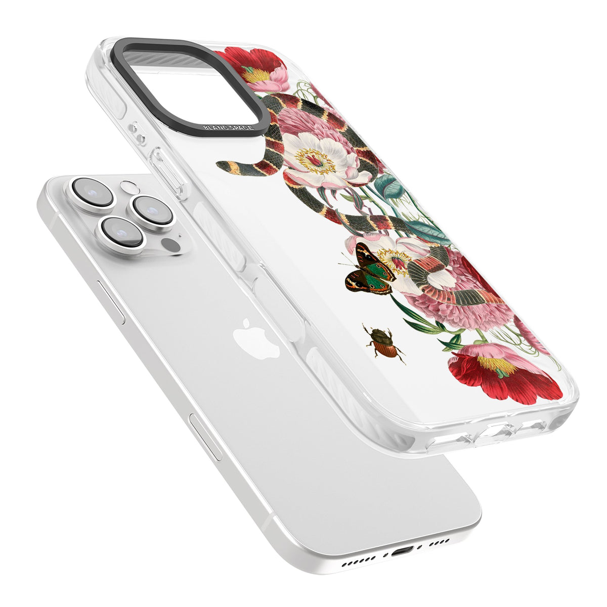 Floral Snake iPhone 16 Pro / iPhone 16 Pro Max Impact Clear Phone Case angled