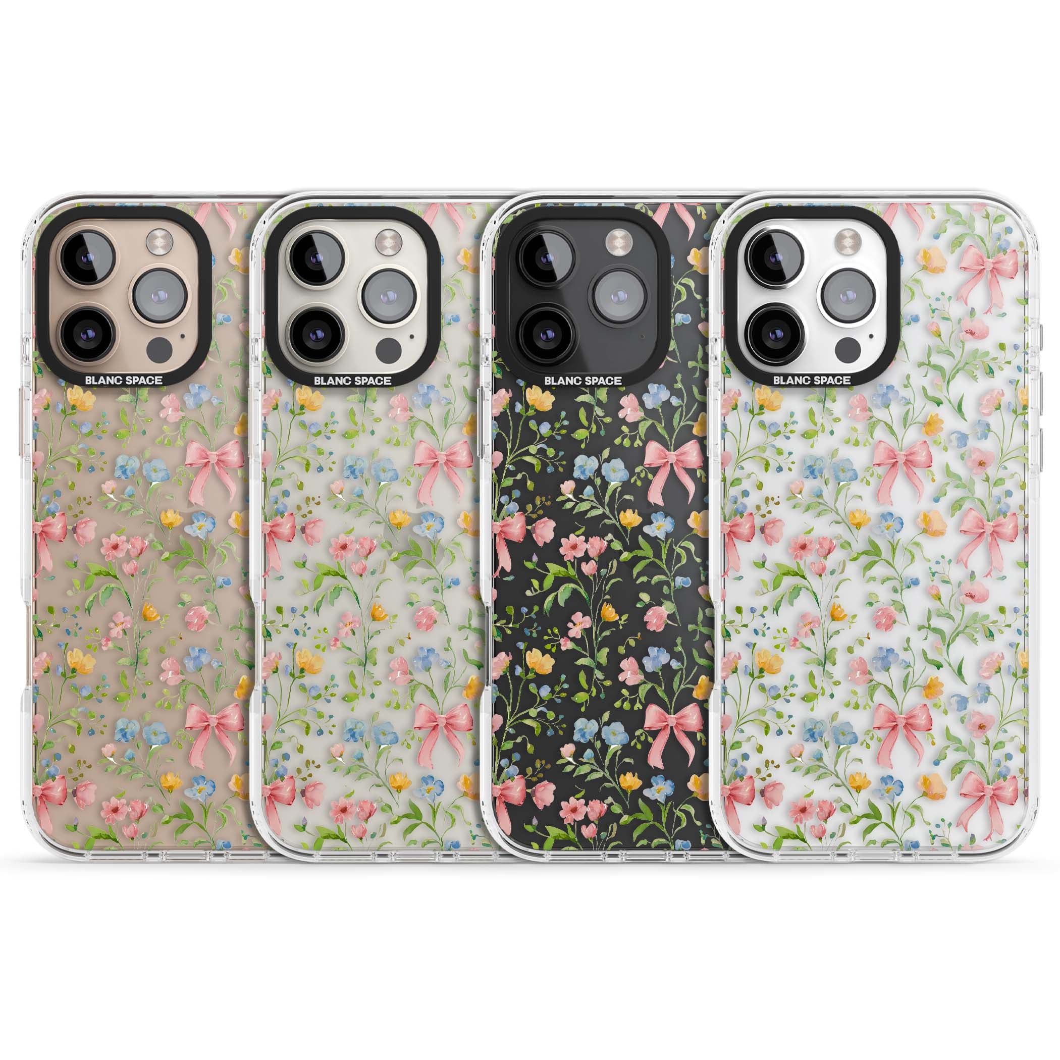 Ribbons & Wildflowers cottagecore iPhone case featuring watercolor wildflowers, pink satin bows, and delicate spring blooms o | Clear Impact case for iPhone 16 Pro, iPhone 16 Pro Max