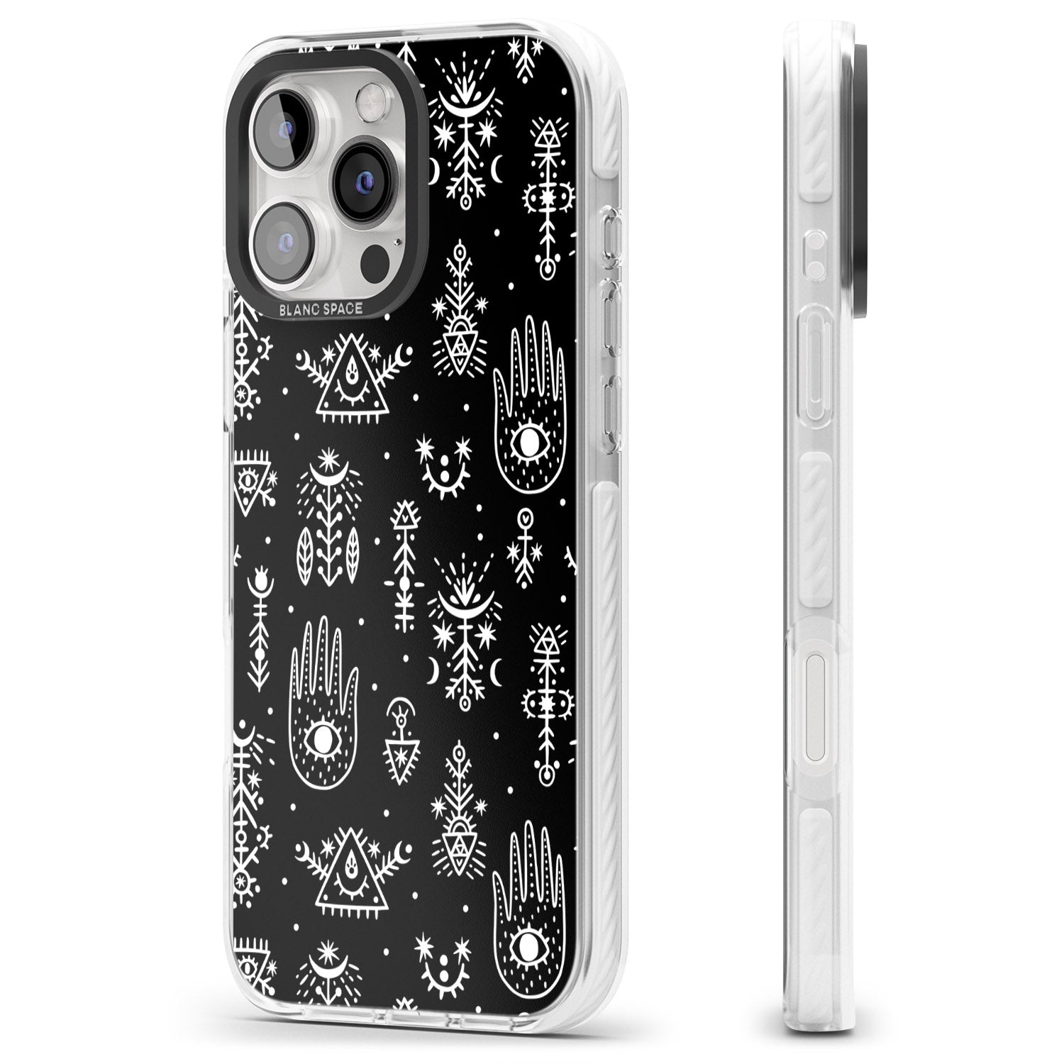 iPhone 16 Pro Max Tribal Palms - White on Black Black Impact Phone Case