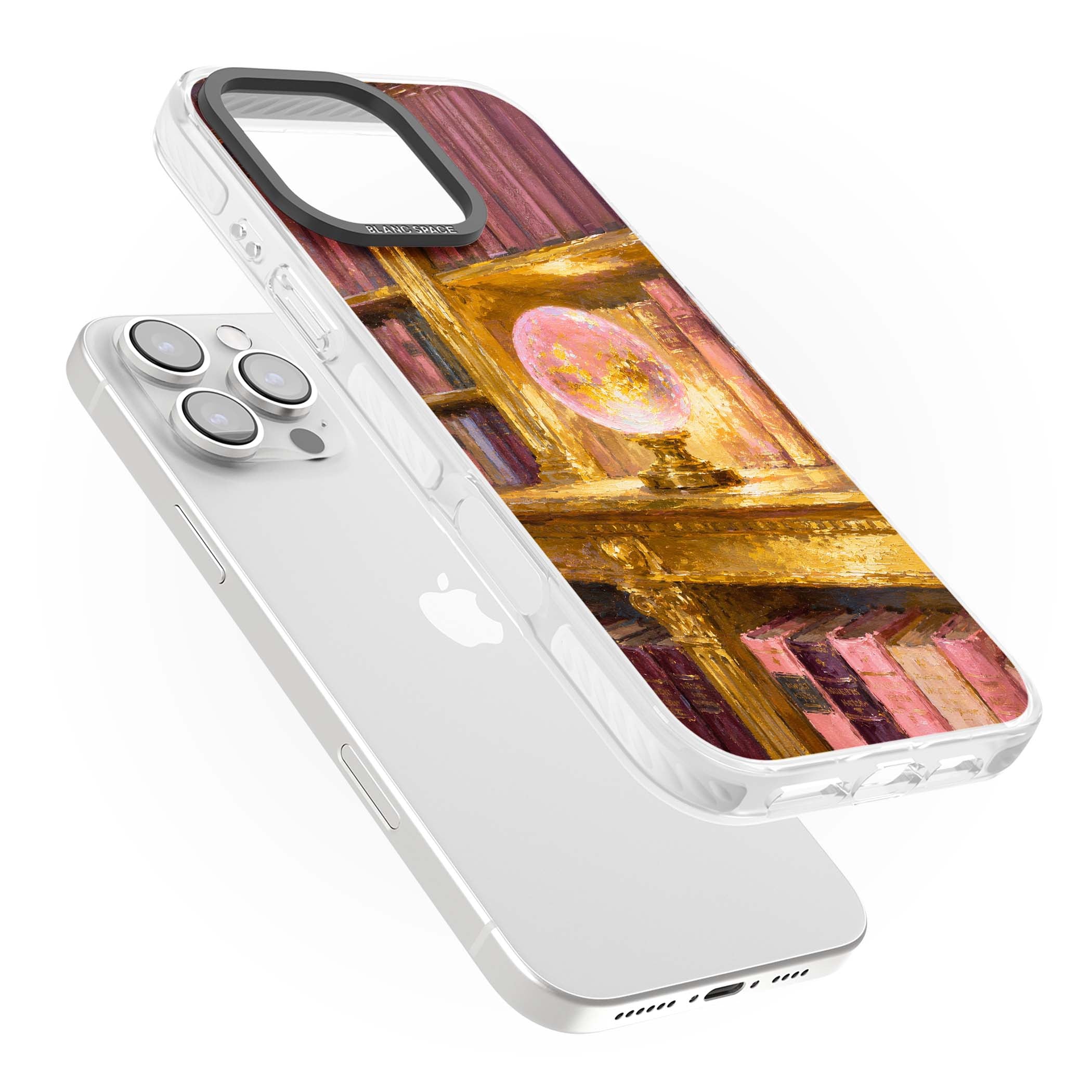 Gilded Library dark academia iPhone case featuring an oil painted crystal ball on a gilded library shelf with vintage | Clear Impact case for iPhone 16 Pro, iPhone 16 Pro Max