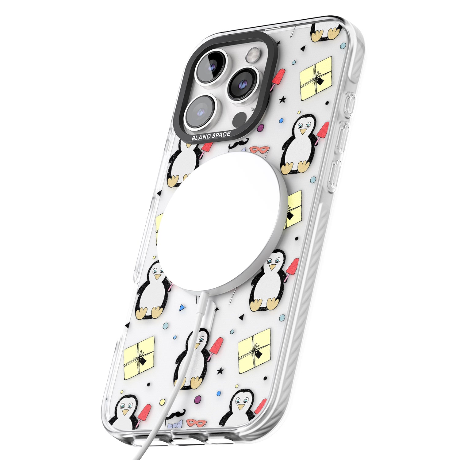 iPhone 16 Pro Max Cute Penguin Pattern Clear Black Impact Phone Case