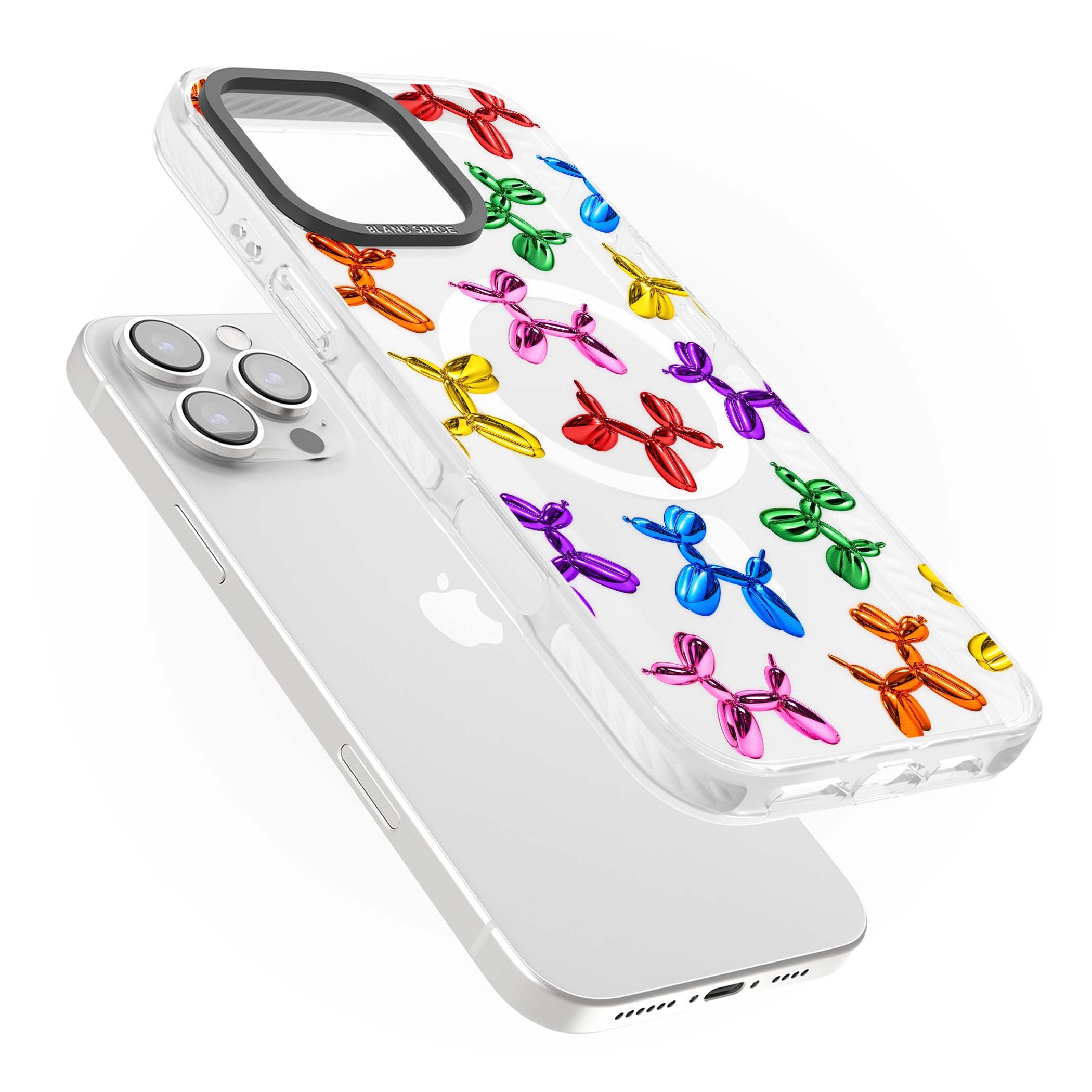 Balloon Dogs pop art iPhone case featuring rainbow chrome balloon dogs in Jeff Koons style | Impact Magsafe case for iPhone 16 Pro, iPhone 16 Pro Max