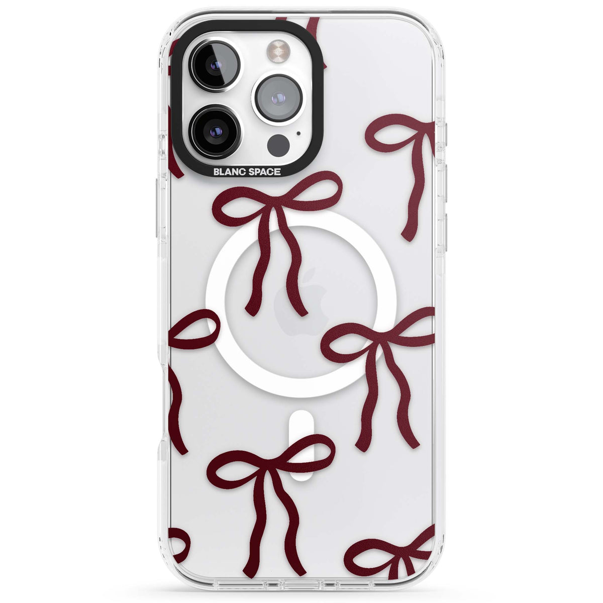 Burgundy Bows coquette iPhone case featuring hand-drawn burgundy red bows on a clear background | Impact Magsafe case for iPhone 16 Pro, iPhone 16 Pro Max