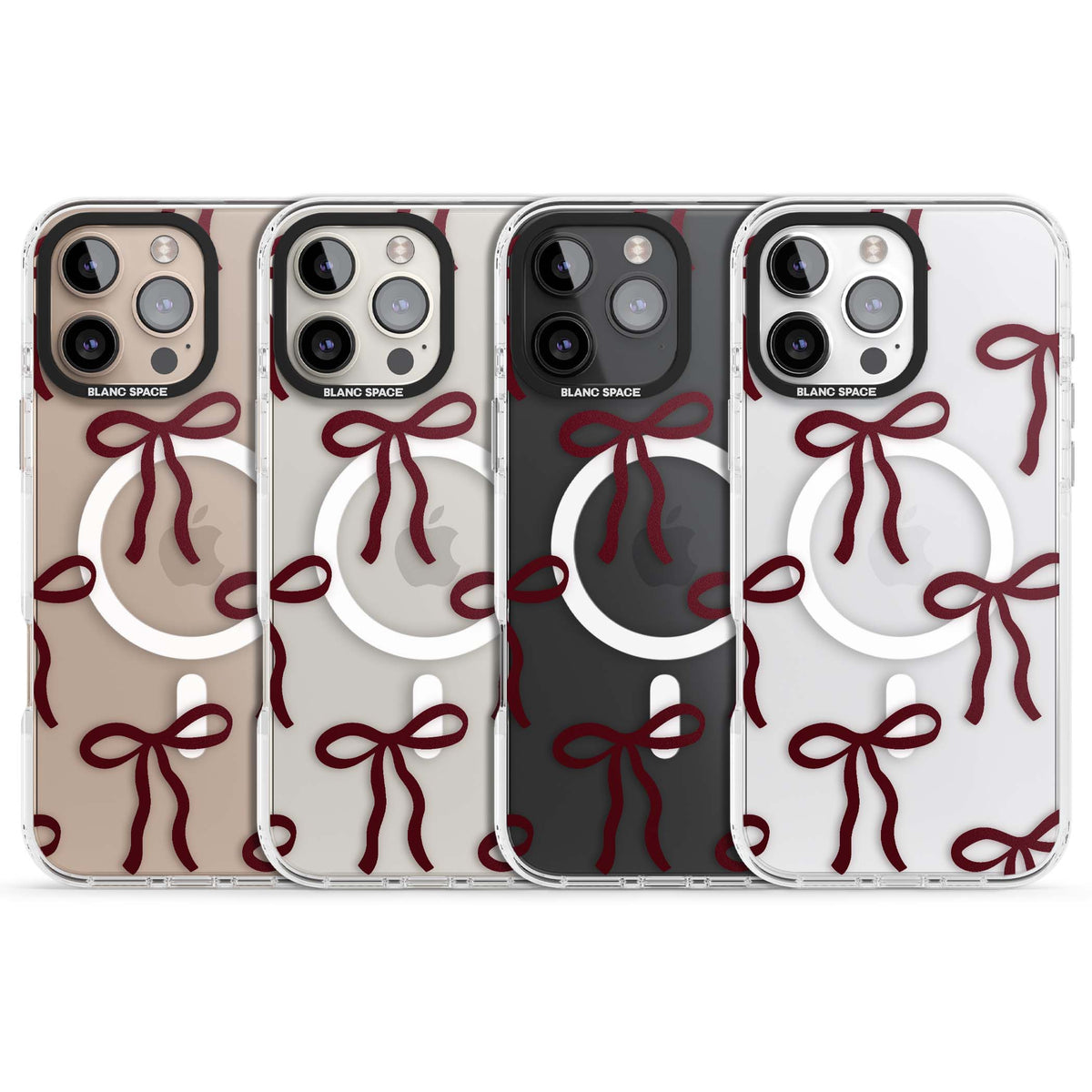 Burgundy Bows coquette iPhone case featuring hand-drawn burgundy red bows on a clear background | Impact Magsafe case for iPhone 16 Pro, iPhone 16 Pro Max