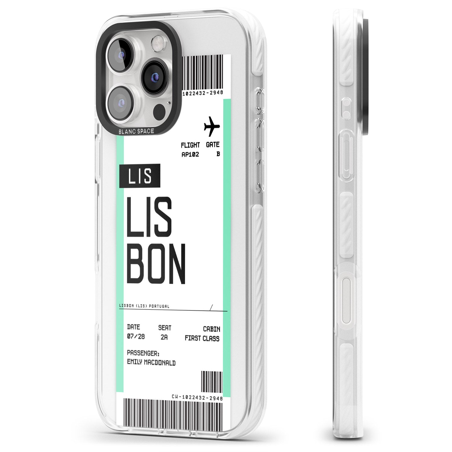 iPhone 16 Pro Max Personalised Lisbon Boarding Pass Black Impact Phone Case