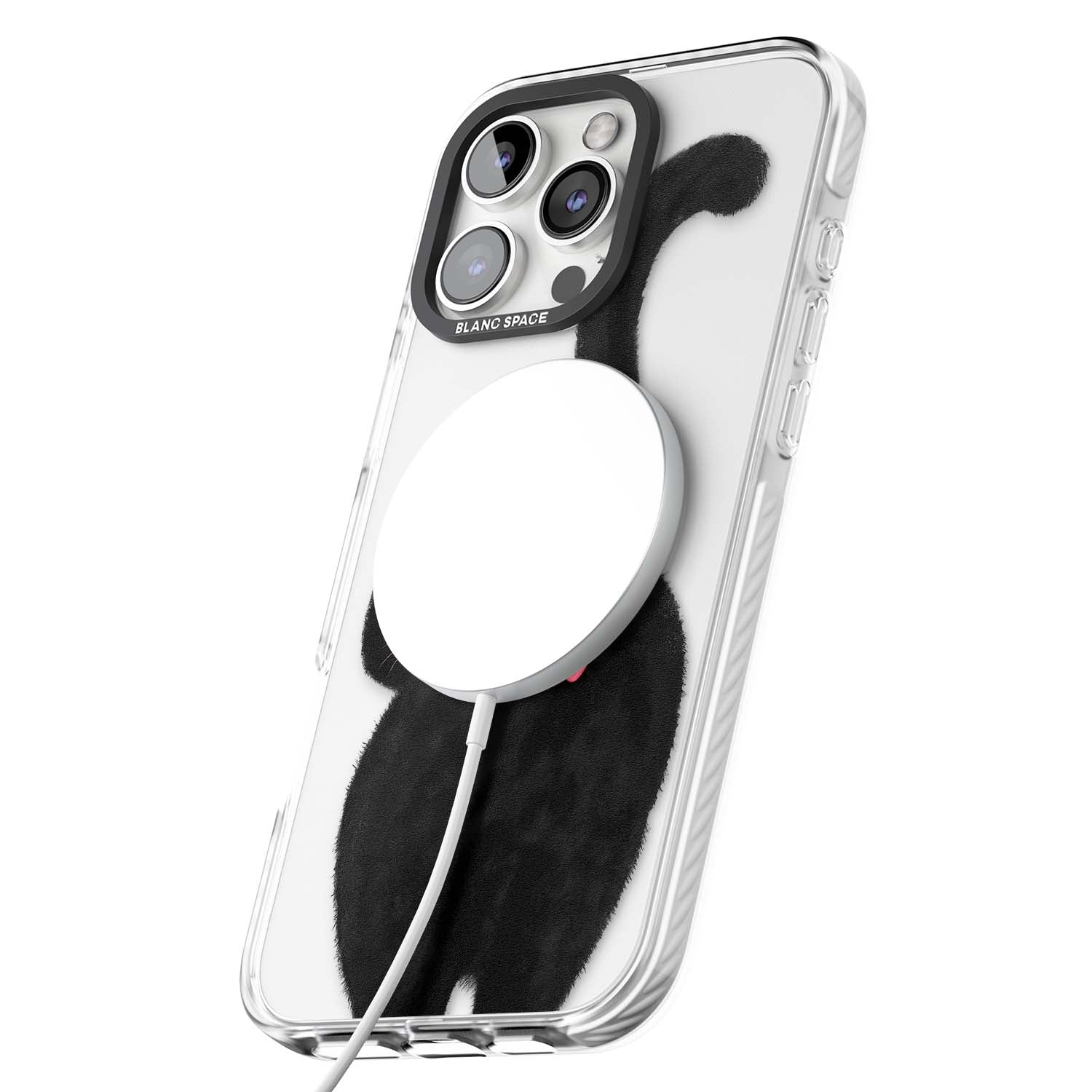 The Cat's Kiss cute cat iPhone case featuring a hand-painted tuxedo kitty with green eyes and a pink heart on a clear | Impact Magsafe case for iPhone 16 Pro, iPhone 16 Pro Max
