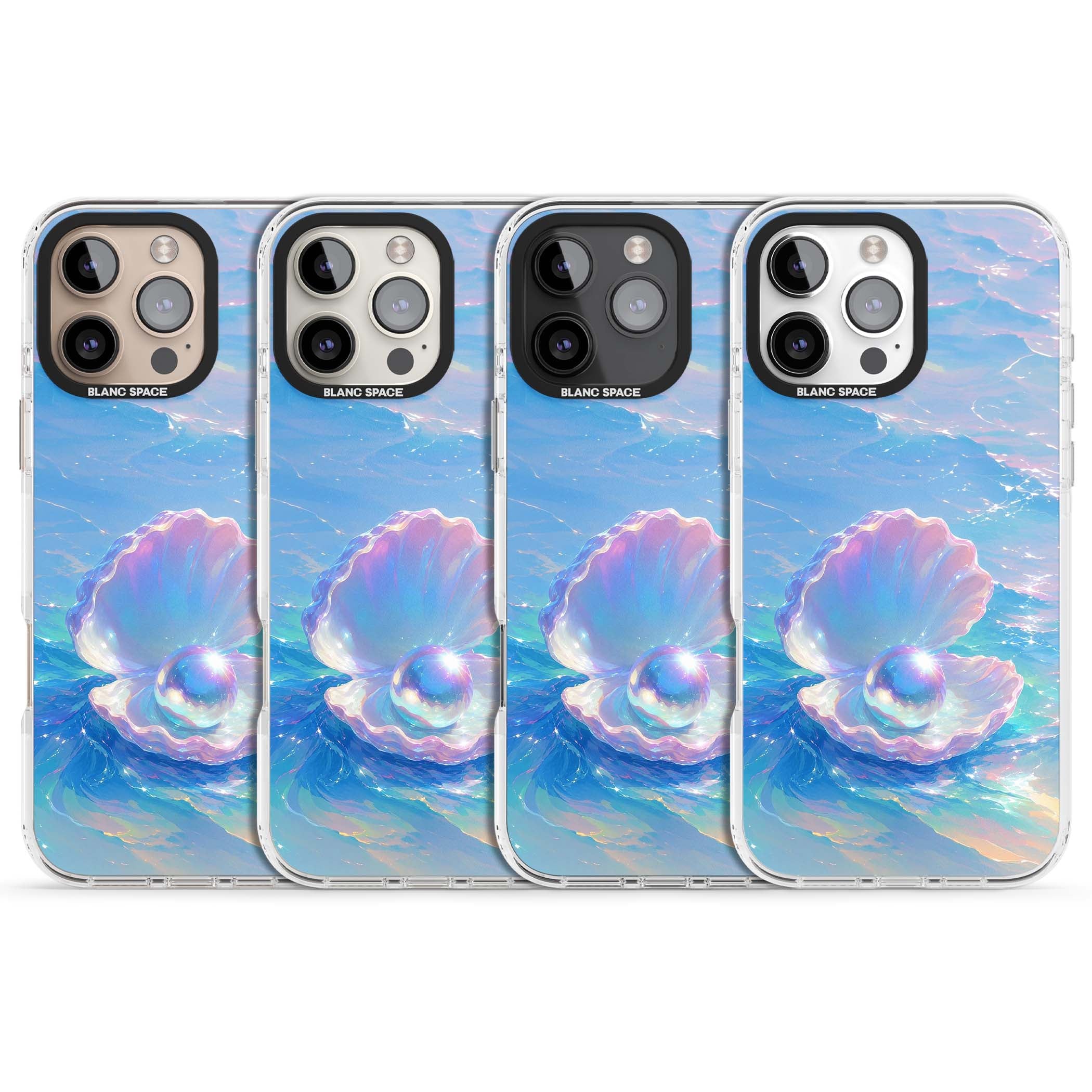 The Pearl Clam mermaidcore iPhone case featuring iridescent seashell, glowing pearl and pastel ocean waves | Impact Magsafe case for iPhone 16 Pro, iPhone 16 Pro Max