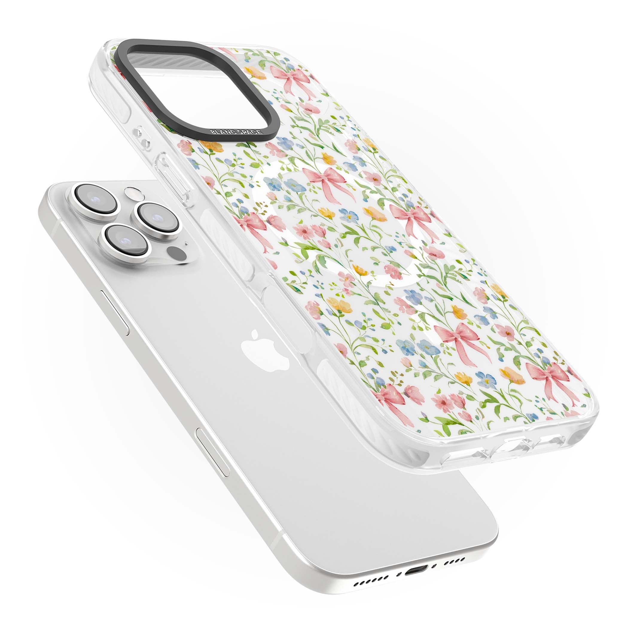 Ribbons & Wildflowers cottagecore iPhone case featuring watercolor wildflowers, pink satin bows, and delicate spring blooms o | Impact Magsafe case for iPhone 16 Pro, iPhone 16 Pro Max