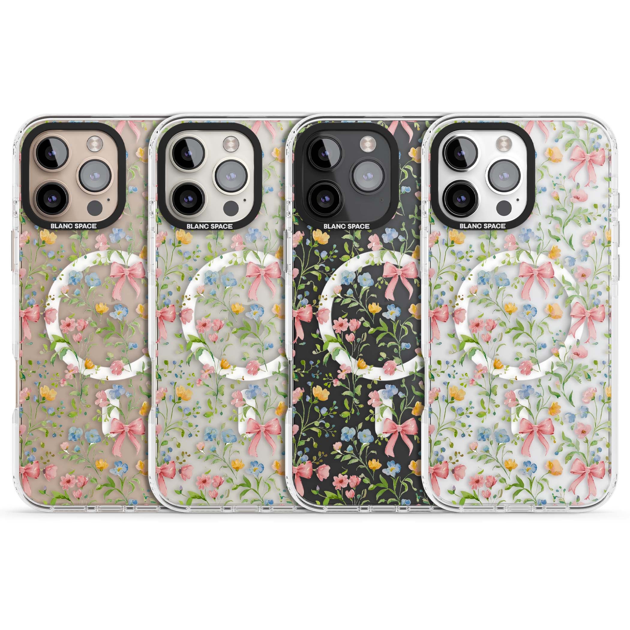 Ribbons & Wildflowers cottagecore iPhone case featuring watercolor wildflowers, pink satin bows, and delicate spring blooms o | Impact Magsafe case for iPhone 16 Pro, iPhone 16 Pro Max
