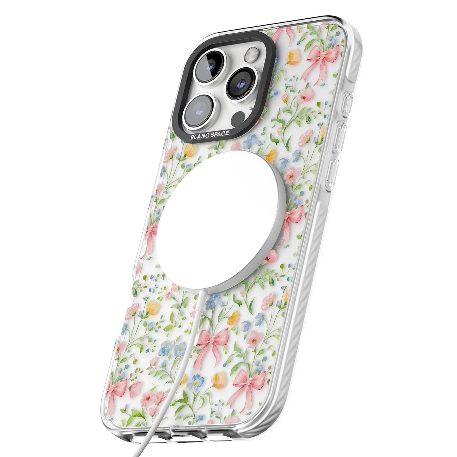 Ribbons & Wildflowers cottagecore iPhone case featuring watercolor wildflowers, pink satin bows, and delicate spring blooms o | Impact Magsafe case for iPhone 16 Pro, iPhone 16 Pro Max