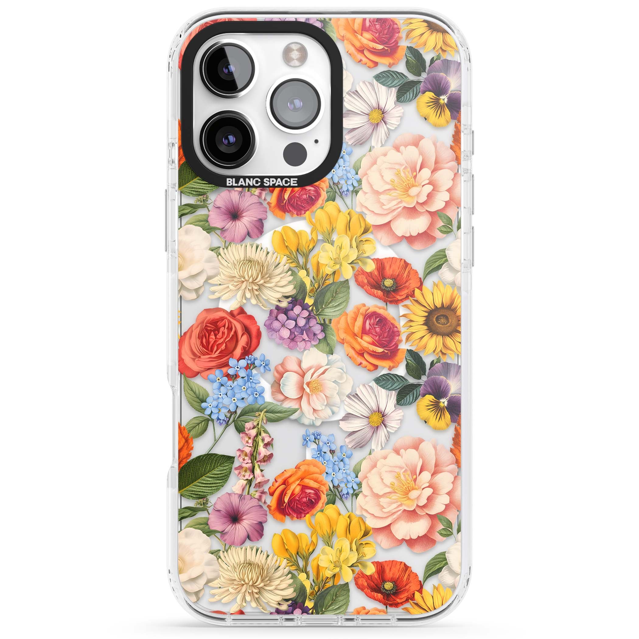 Bloom Basket floral iPhone case featuring cottage garden flowers including peonies, sunflowers, and wildflowers in pastel col | Impact Magsafe case for iPhone 16 Pro, iPhone 16 Pro Max