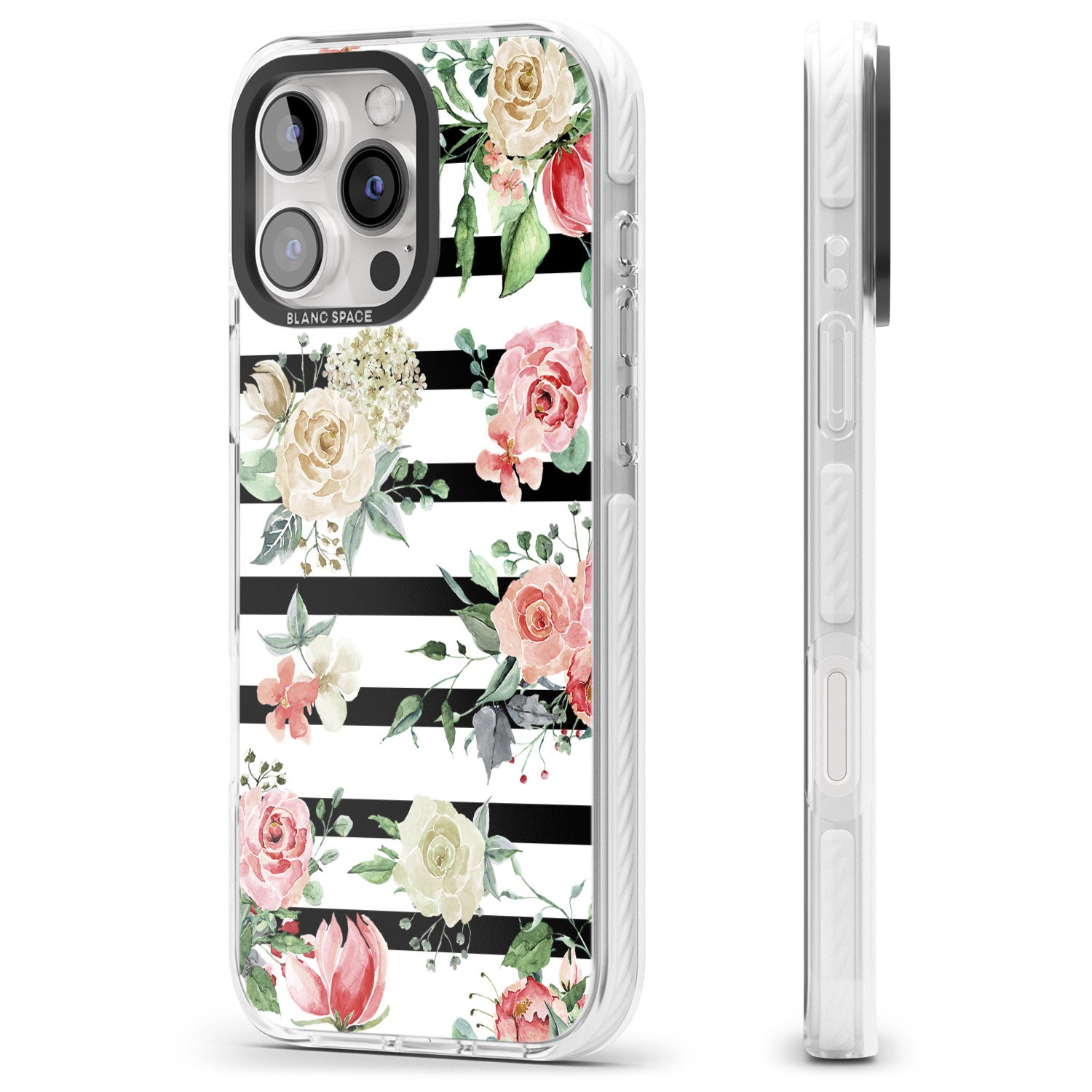 iPhone 16 Pro Max Bold Stripes & Flower Pattern Black Impact Phone Case