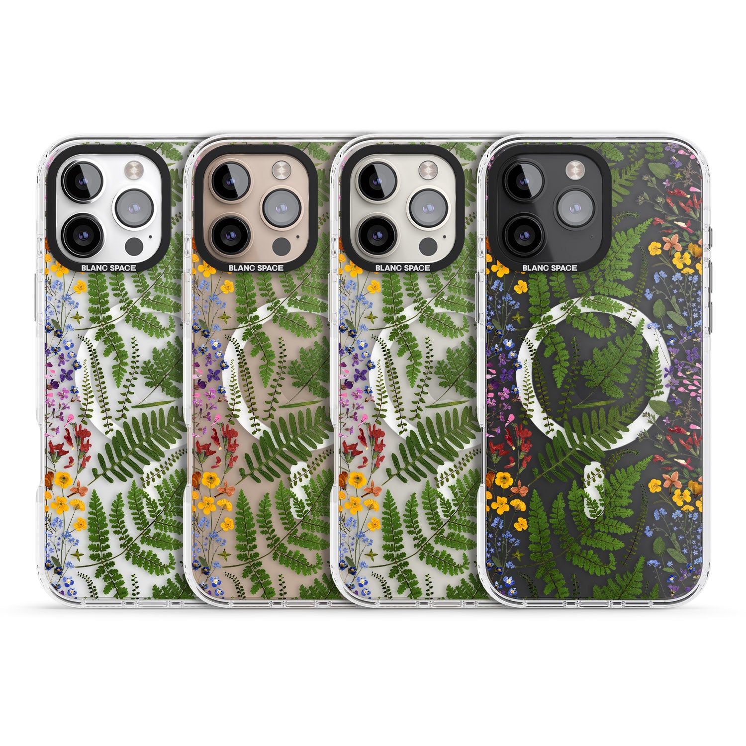 iPhone 16 Pro Max Busy Floral and Fern Design Black Impact Phone Case