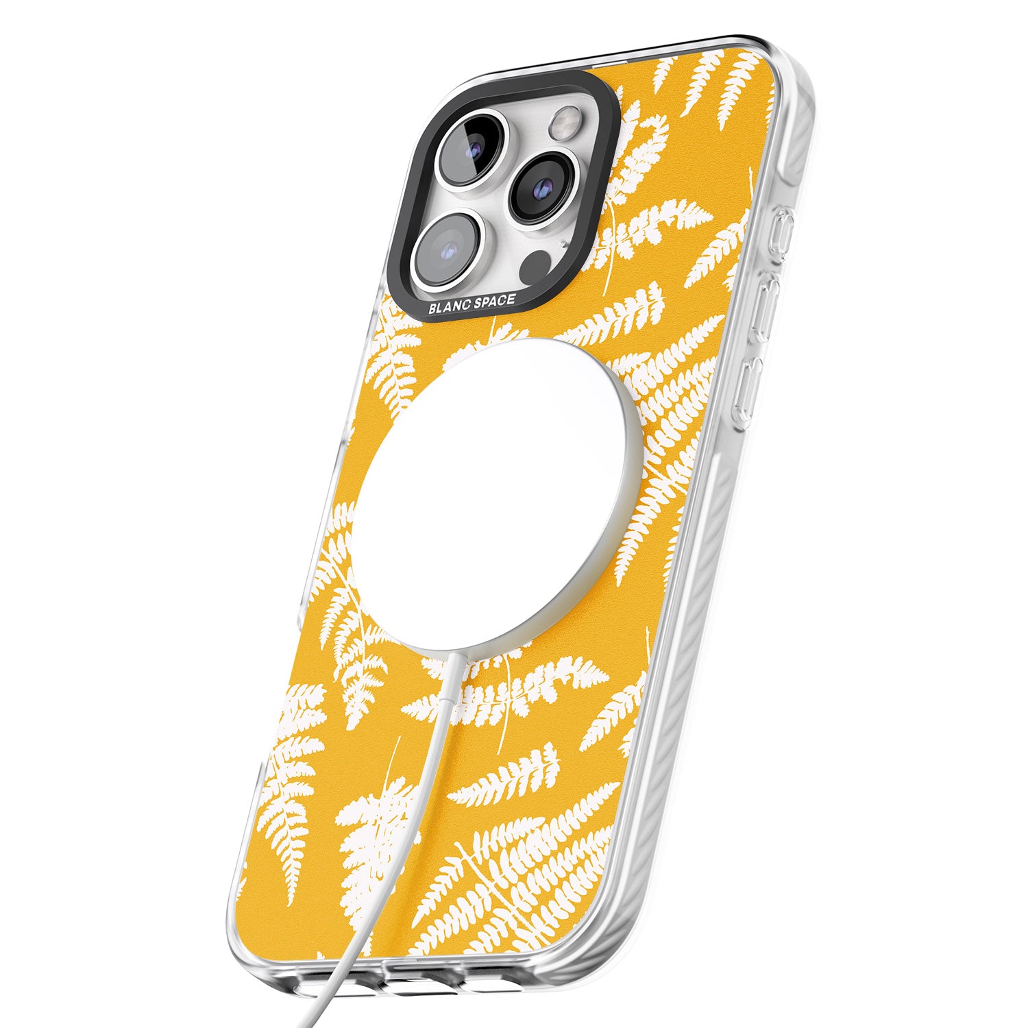 iPhone 16 Pro Max Fern Pattern on Yellow Black Impact Phone Case
