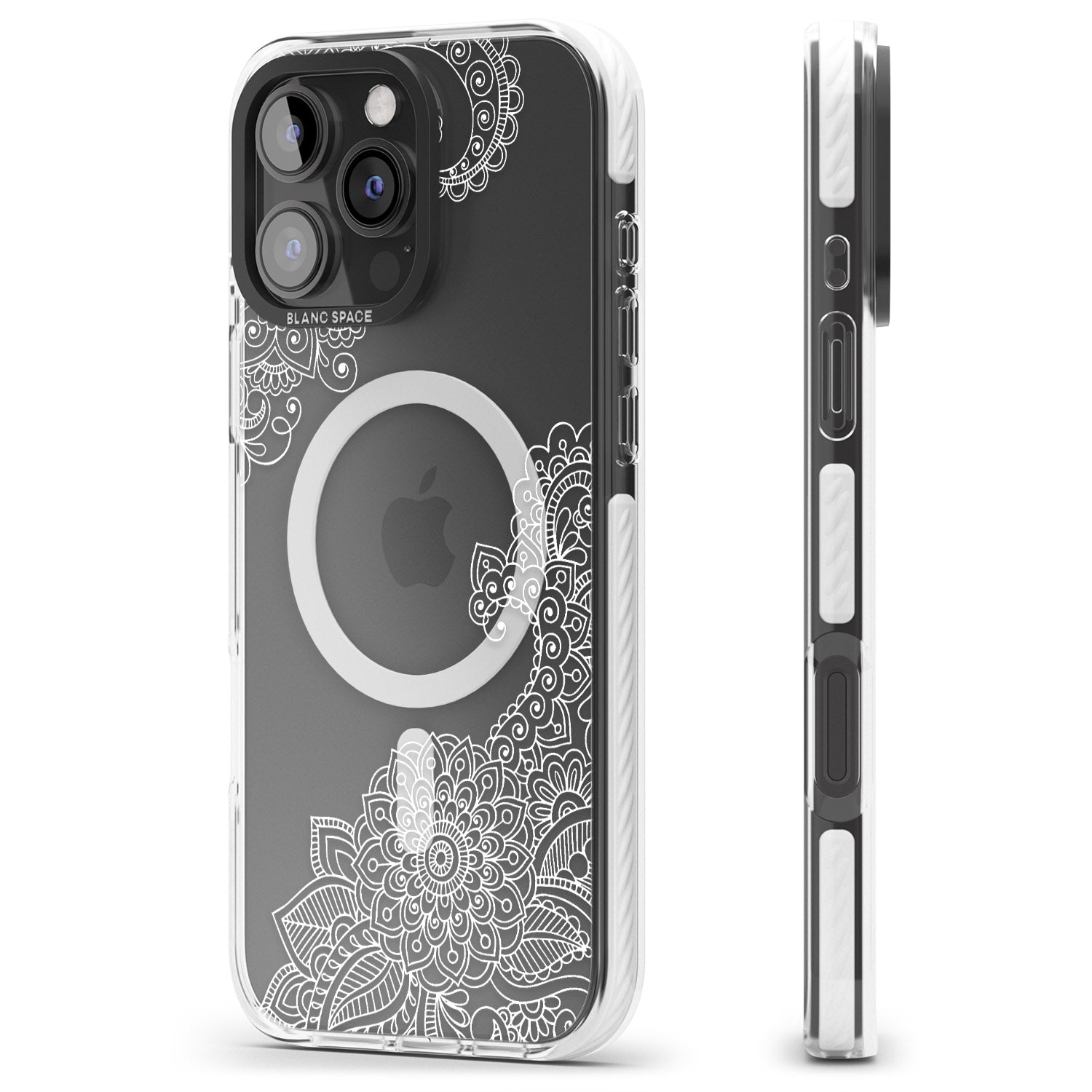 iPhone 16 Pro Max White Henna Botanicals Black Impact Phone Case