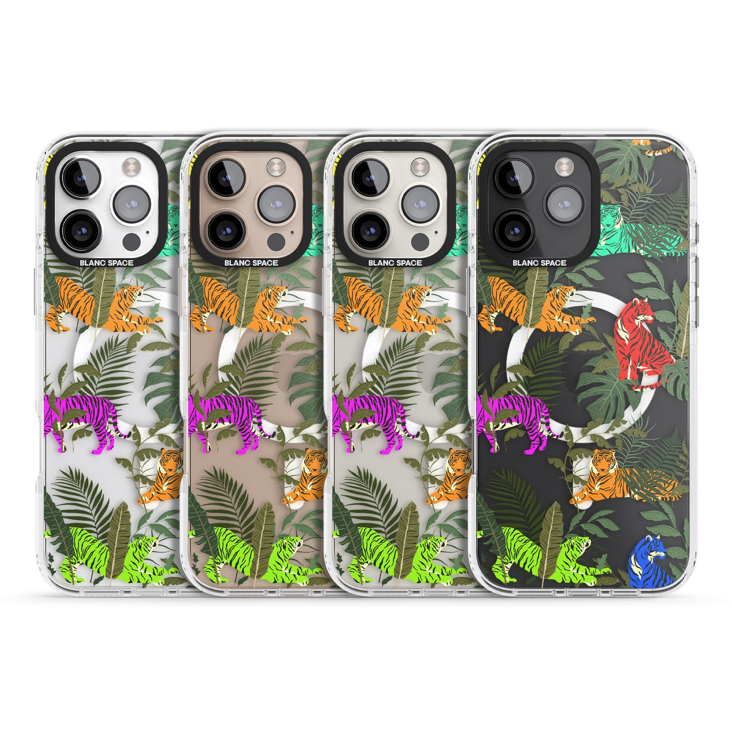 iPhone 16 Pro Max Colourful Tiger Jungle Cat Pattern Black Impact Phone Case