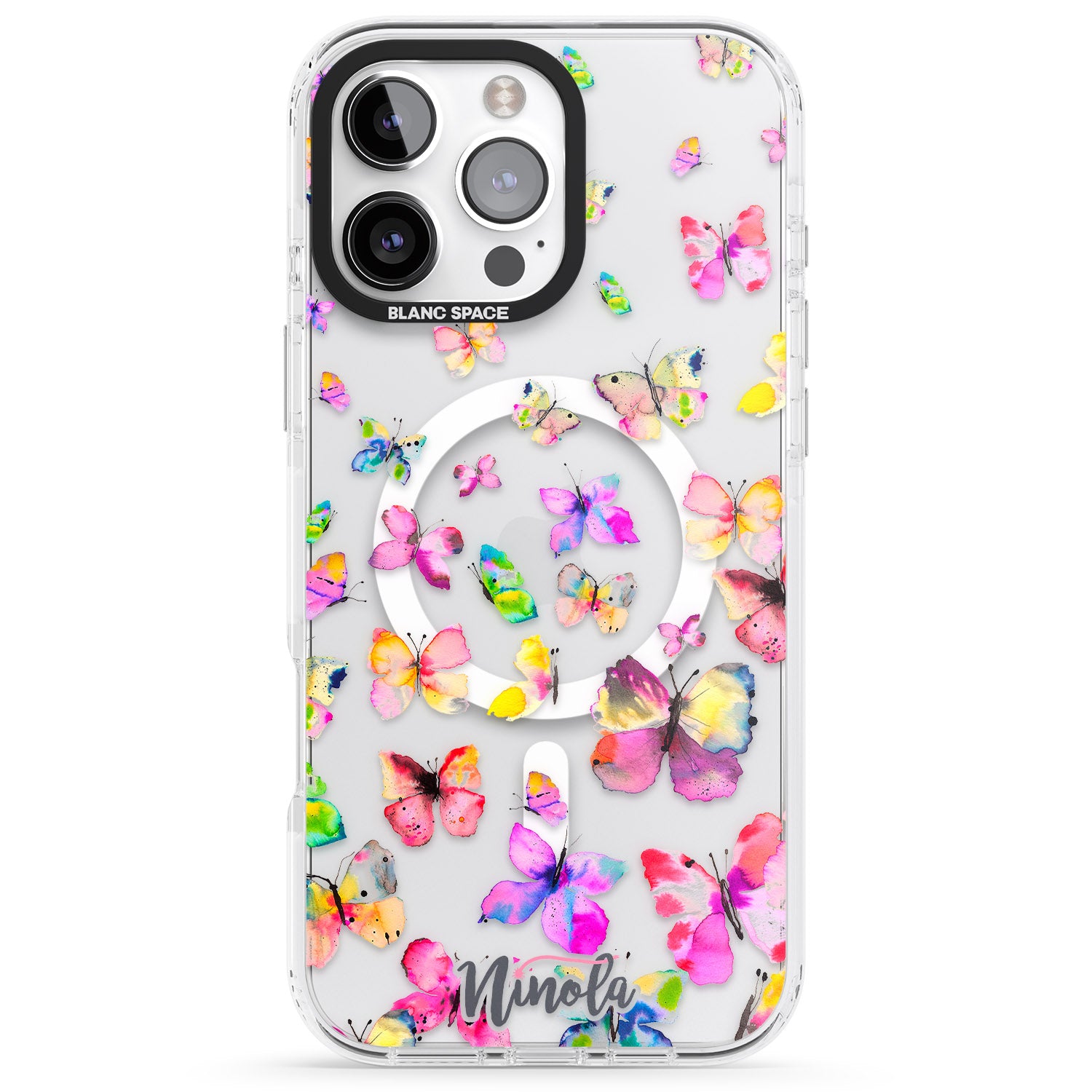 iPhone 16 Pro Max Watercolor Butterflies Black Impact Phone Case