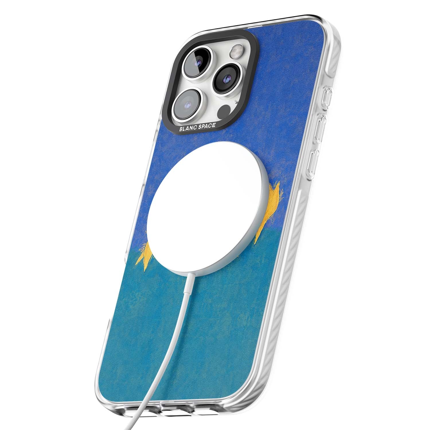 Star Boogie stars aesthetic iPhone case featuring five yellow hand-painted stars on cobalt blue and teal | Impact Magsafe case for iPhone 16 Pro, iPhone 16 Pro Max
