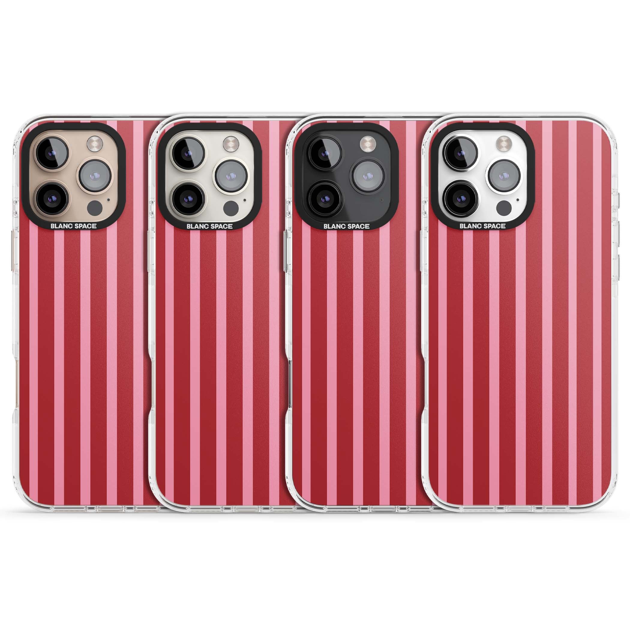 Raspberry Stripe coquette iPhone case featuring red and pink vertical stripes in a candy-inspired pattern | Impact Magsafe case for iPhone 16 Pro, iPhone 16 Pro Max