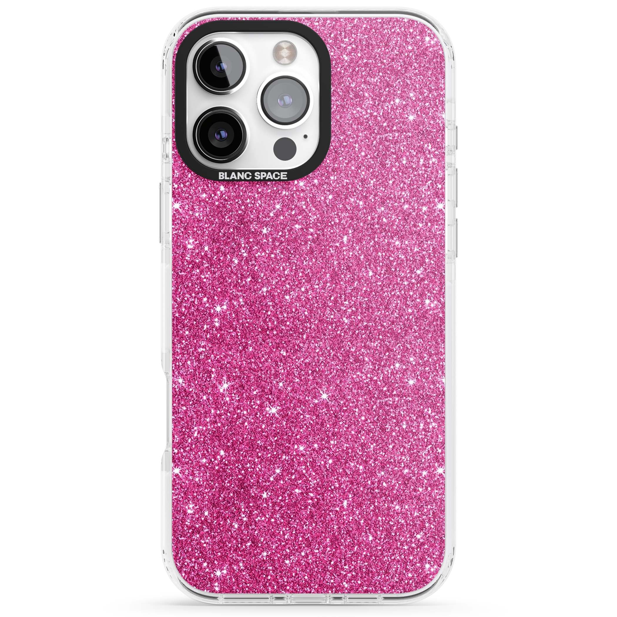 Pink Glitter Y2K iPhone case featuring hot pink glitter wallpaper with sparkle shimmer effect | Impact Magsafe case for iPhone 16 Pro, iPhone 16 Pro Max
