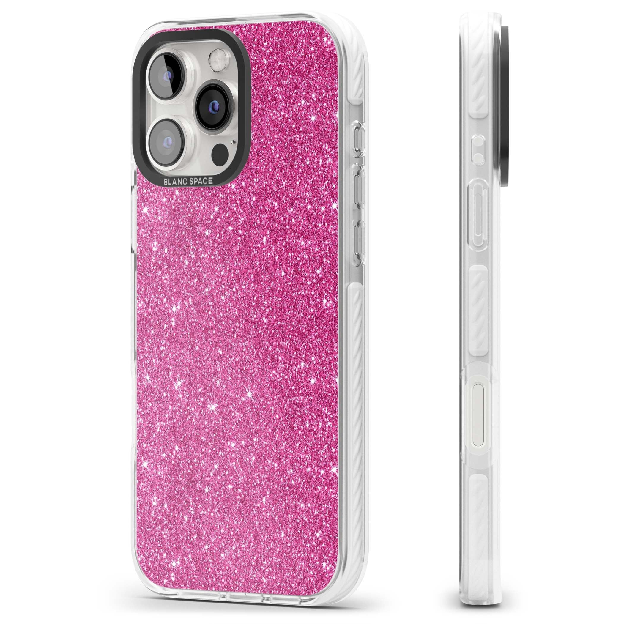 Pink Glitter Y2K iPhone case featuring hot pink glitter wallpaper with sparkle shimmer effect | Impact Magsafe case for iPhone 16 Pro, iPhone 16 Pro Max
