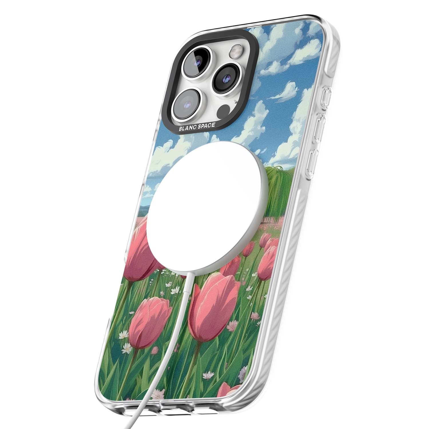 Willow By The Pink Tulips floral iPhone case | Impact Magsafe case for iPhone 16 Pro, iPhone 16 Pro Max